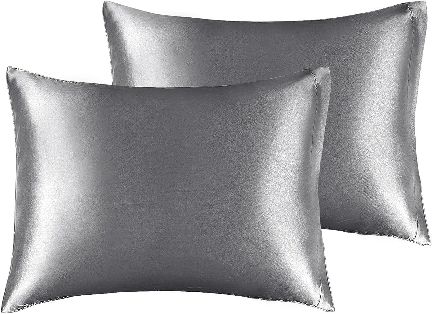 BEDELITE Satin Pillowcase for Hair and Skin, Super Soft and Cooling Similar to Silk Pillow Cases 2 Pack with Envelope Closure, Gift for Women Men(13″x18″ Toddler Size, Dark Grey)