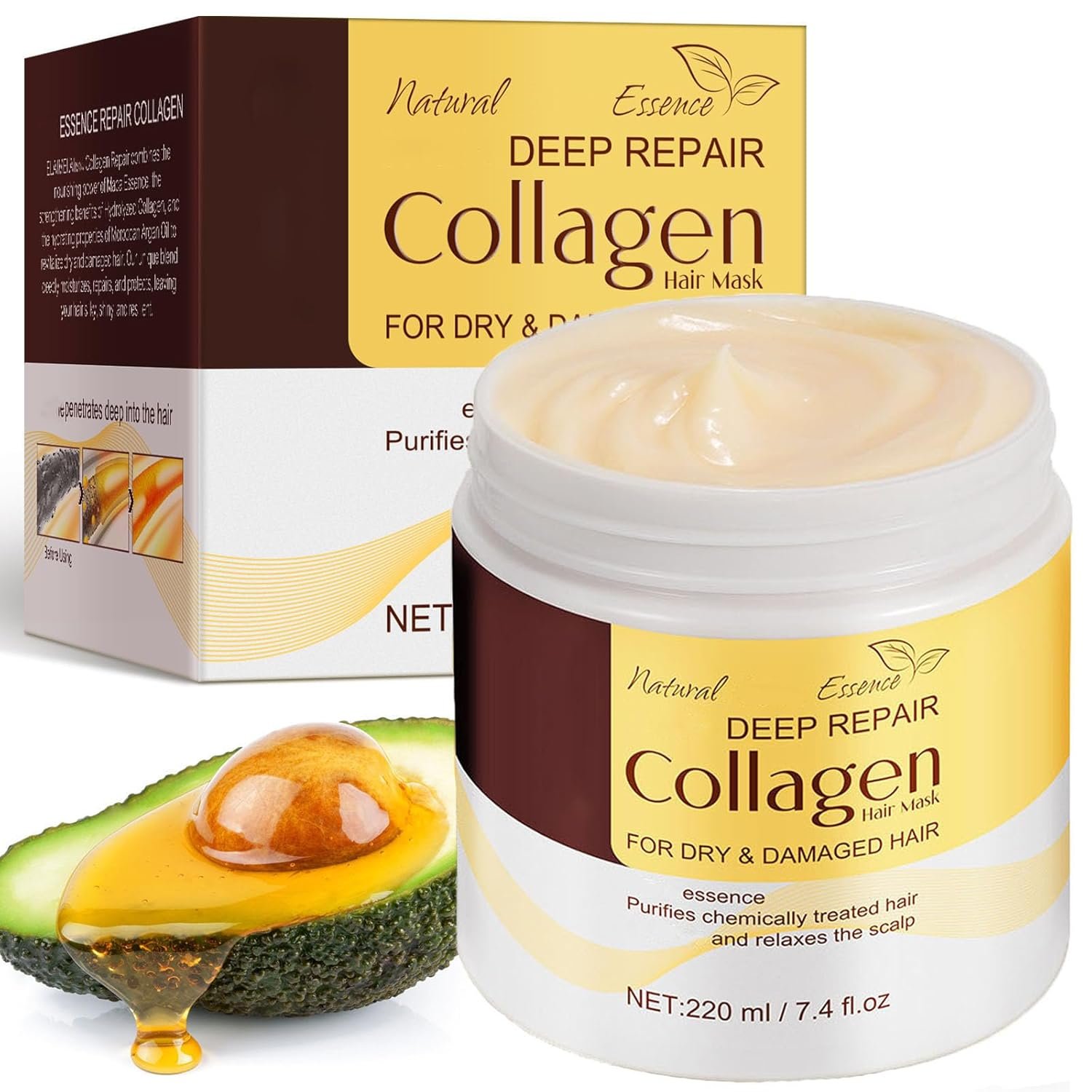 Collagen Hair Treatment Mask, Deep Repair Conditioning Hair Mask with Collagen Argan Oil for Dry/Color/Damaged -Treated Hair Hydrating Anti-Hair Loss for All Hair Types 7.4 FL OZ