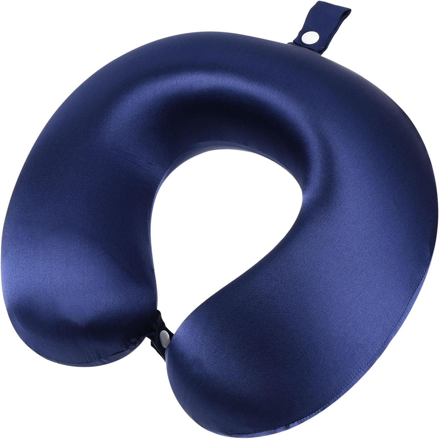PATIKIL Silk Travel Pillow for Airplane, 22 Momme Real Silk Cover 100% Memory Foam Filled Travel Neck Pillow Sleeping Anti Wrinkle Pillow Head Neck Support for Plane Train, Navy Blue