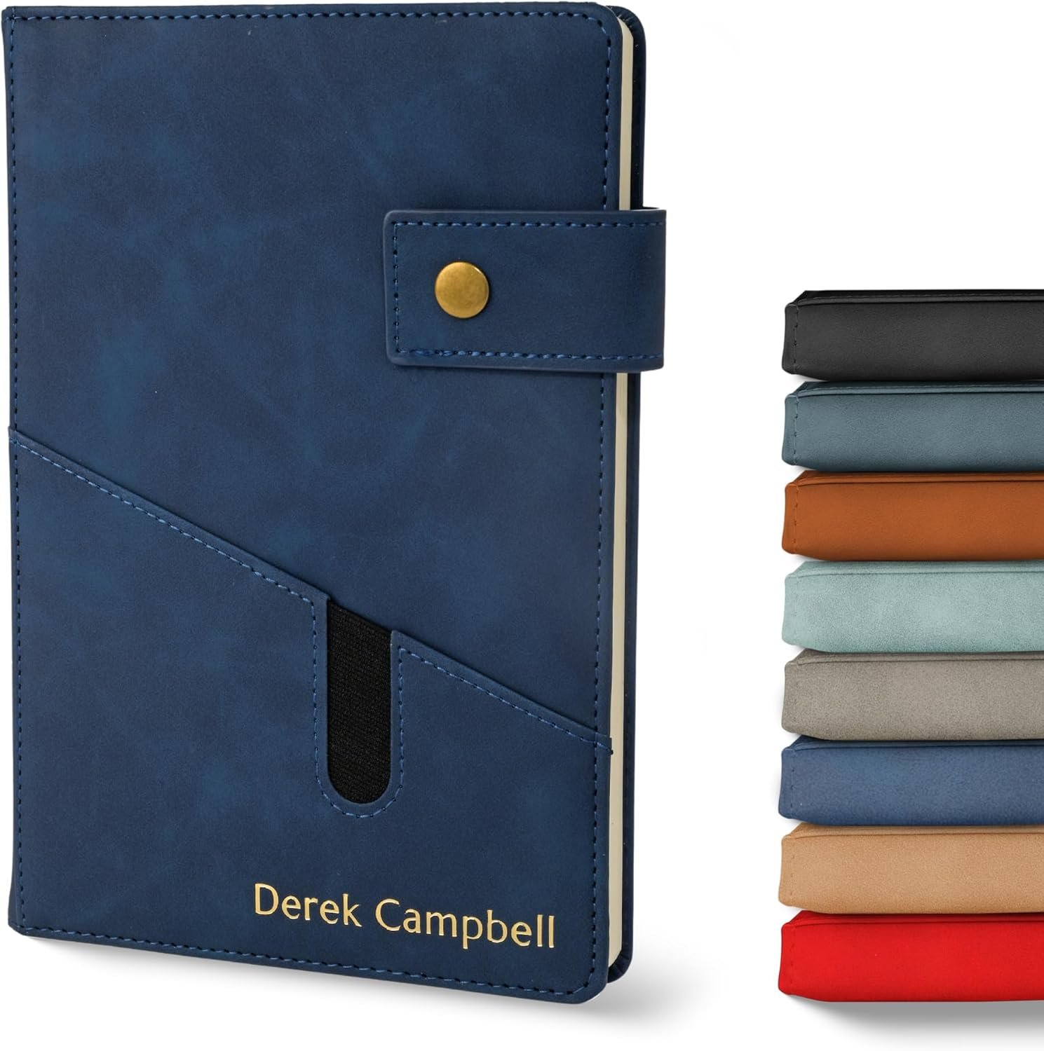 Promot Personalized Notebook – A5 Lined Leather Bound Journal – Graduation Gift for Writing Women & Men – Hardcover Executive Notebook, Daily Journal, Travel Diary, Gift Idea, Custom Embossed Text with Gold Metallic Foil