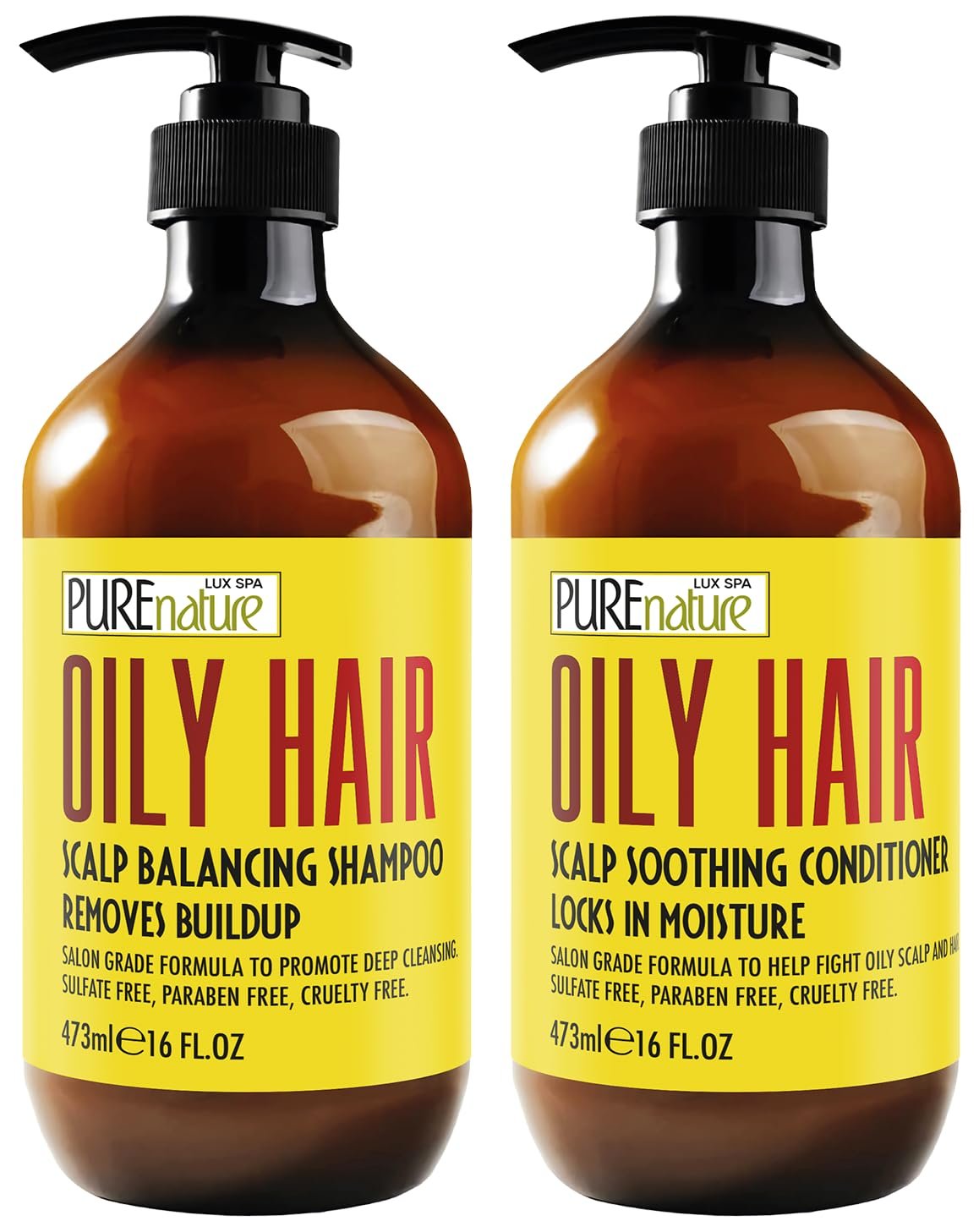 Oily Hair Shampoo and Conditioner Set – Sulfate Free Moisturizing Cleanse for Oily, Flaky Scalps – Fights Dandruff and Itchiness – Salon Professional Formula – For Men and Women – 16 Fl Oz (Set of 2)