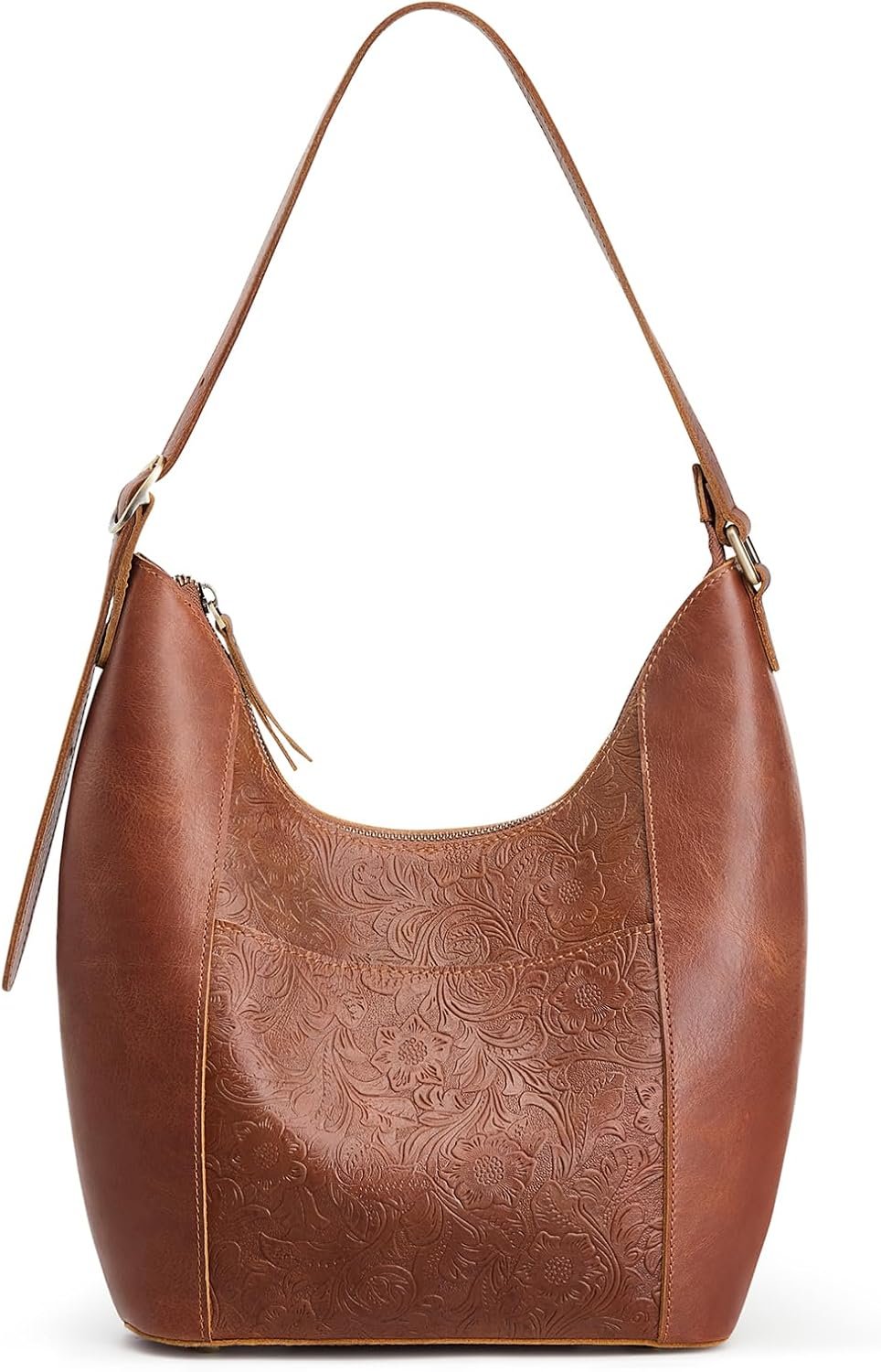 S-ZONE Leather Shoulder Bag for Women Hobo Bag Top Handle Handbag Satchel Purse Rose Pattern