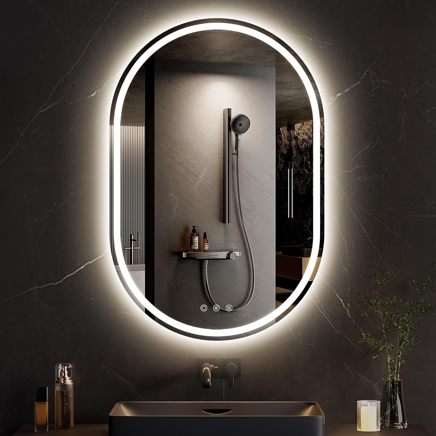 LED Mirror for Bathroom 24 x 36 Inch, Oval LED Bathroom Vanity Mirror with Lights, Anti-Fog, Dimmable, 3 Colors