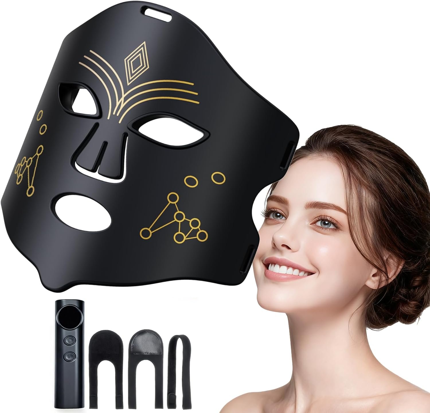 Red Light Therapy for Face, LED Face Mask Light Therapy, 4 Light Modes with NIR, Red & Blue LED Light Therapy USB-C, Remote Control Portable LED Mask for Home & Travel (Black)