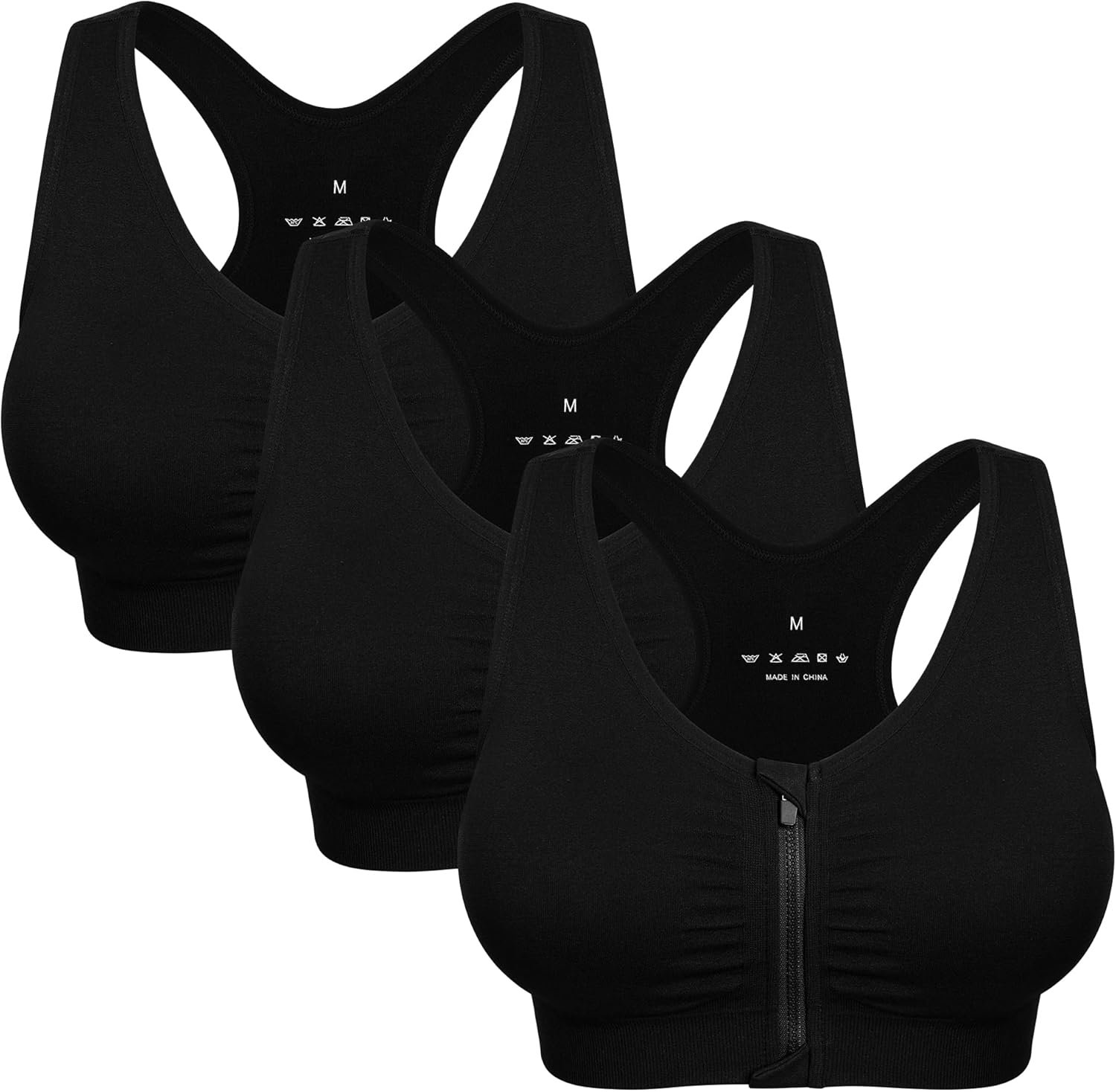 Women’s Zip Front Sports Bra Wireless Post-Surgery Bra Active Yoga Sports Bras