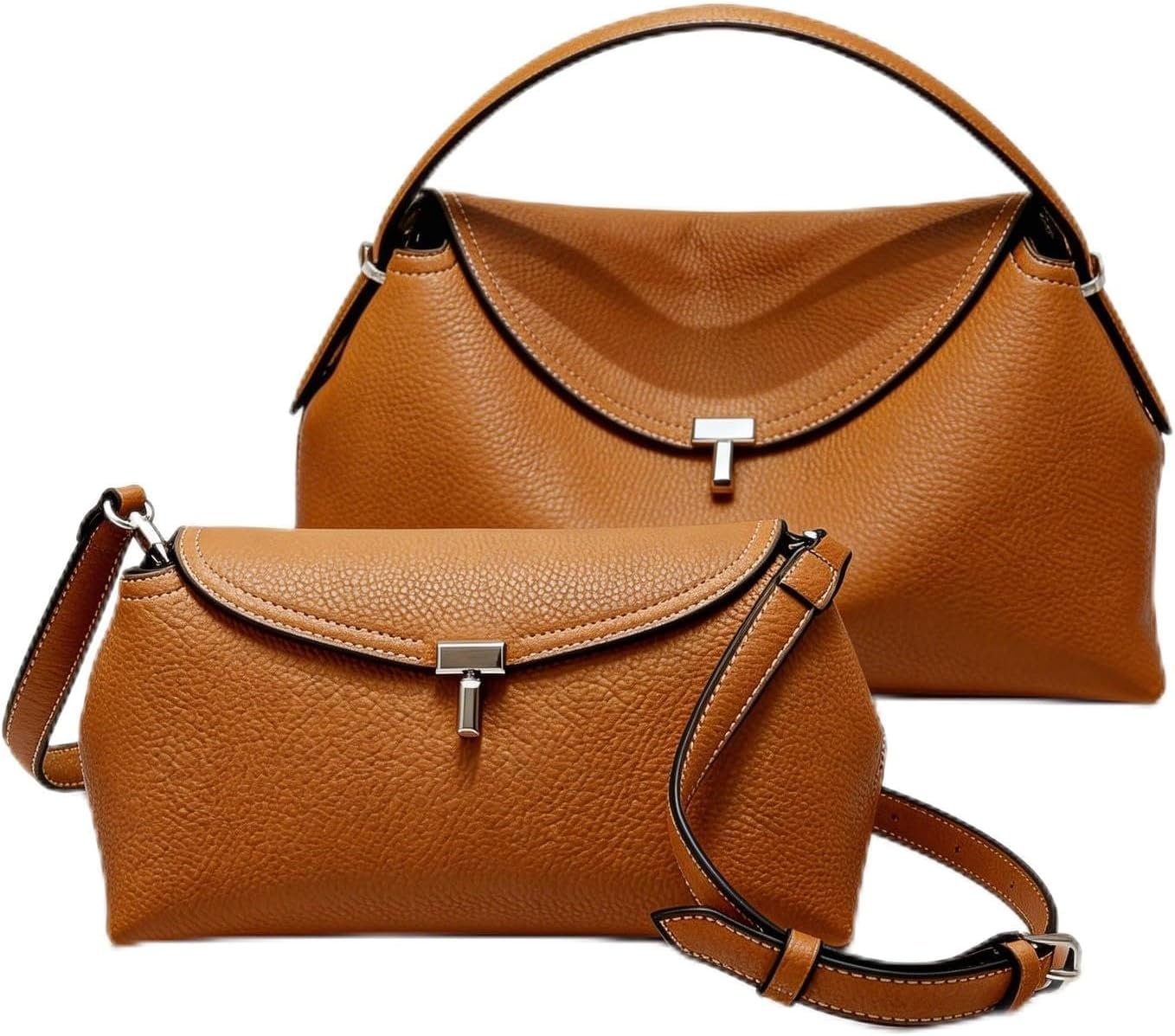 2PCS Woman Handbag Luxury Leather Underarm Shoulder Casual Tote Lady Soft Bucket Bag