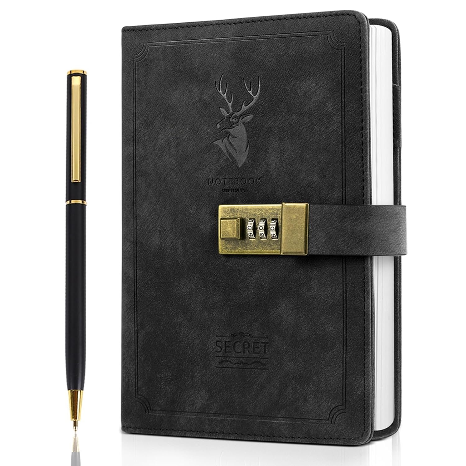 ZeriLion 240 Pages A5 Lock Journal Retro PU Leather Locking Diary Notebook – Combination Locked Journal for Privacy – Diary Notebook for Men Women Teens Boys – Black