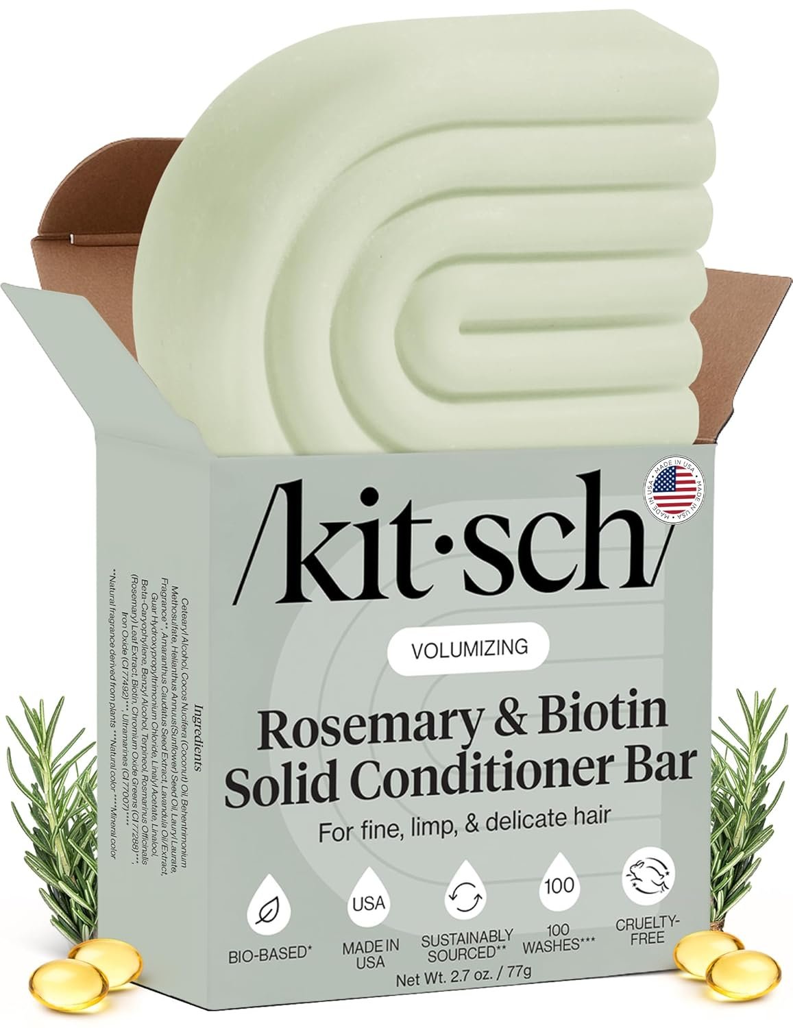 Kitsch Rosemary & Biotin Volumizing Hair Conditioner Bar for Hair Growth & Thickening – Hydrating & Cleansing Hair Conditioner for Women & Men – Paraben, Silicone & Sulfate Free – 2.7 oz