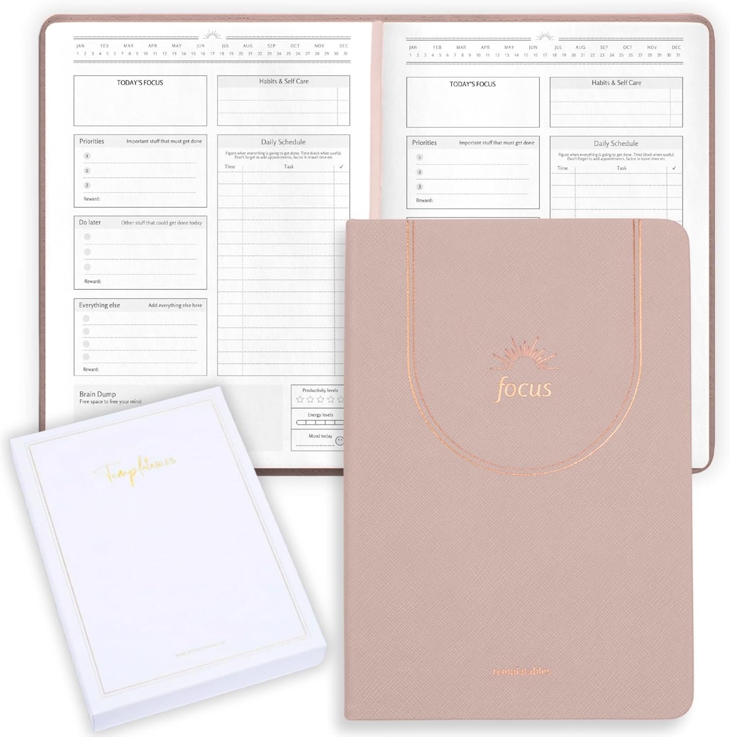 ADHD Daily Planner for Neurodivergent Adults – Premium Leather Productivity & Task Management Planner with Guided Focus Pages, 170gsm Paper, Gold Foiling & Gift Box – Undated Organizer | A5 (Nude)