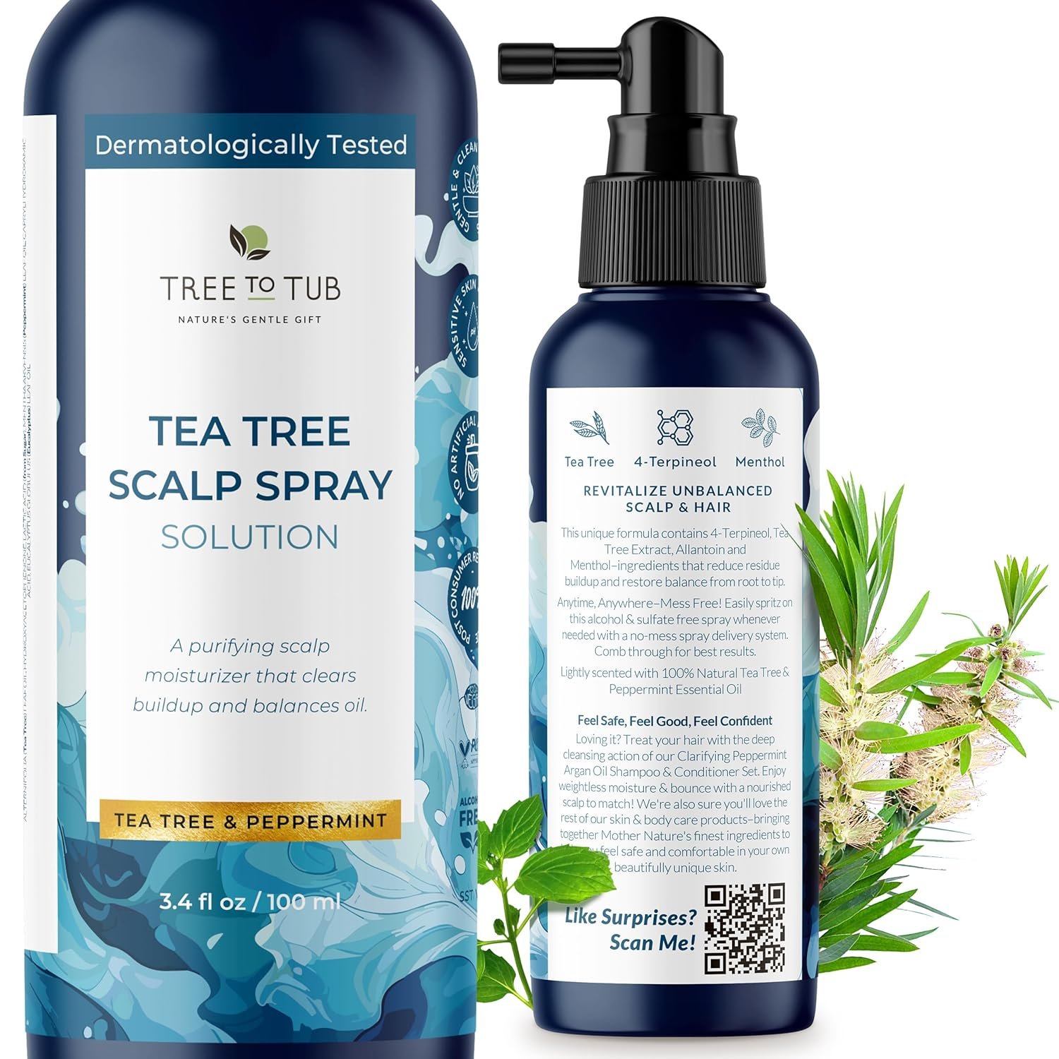 Tree To Tub Dry Scalp Spray – Intensive Scalp Moisturizer for Men & Women – Tea Tree Leave in Scalp Moisturizer for Dry Scalp, Full Spectrum Scalp Spray for Flaky Buildup & Excess Oil, Scalp Care