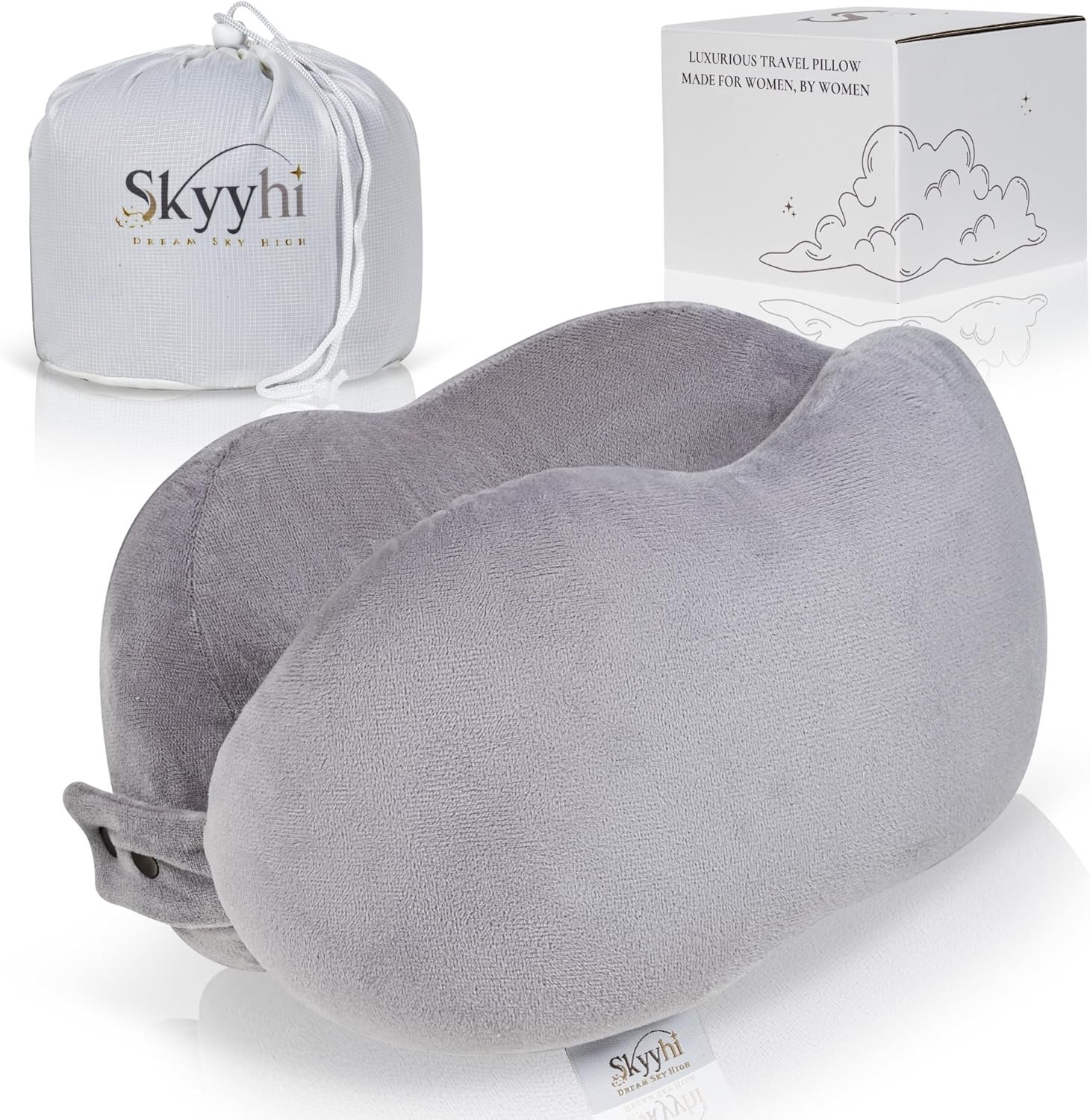 Women’s Small Fitted Neck Pillow for Traveling, Memory Foam Travel Pillow, Travel Neck Pillows for Airplanes, Travel Essentials for Flying, Car Essentials for Women, Plane Pillow in Ash