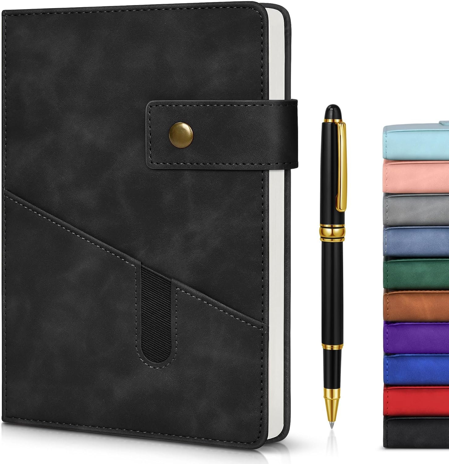 Lined Journal Notebook with Pen, A5 Personalized Hardcover Leather Journal for Men Women, 200 Pages 100 GSM Thick Paper College Ruled Notebooks for Work Travel School Writing Diary 5.9″ X 8.4″ Black