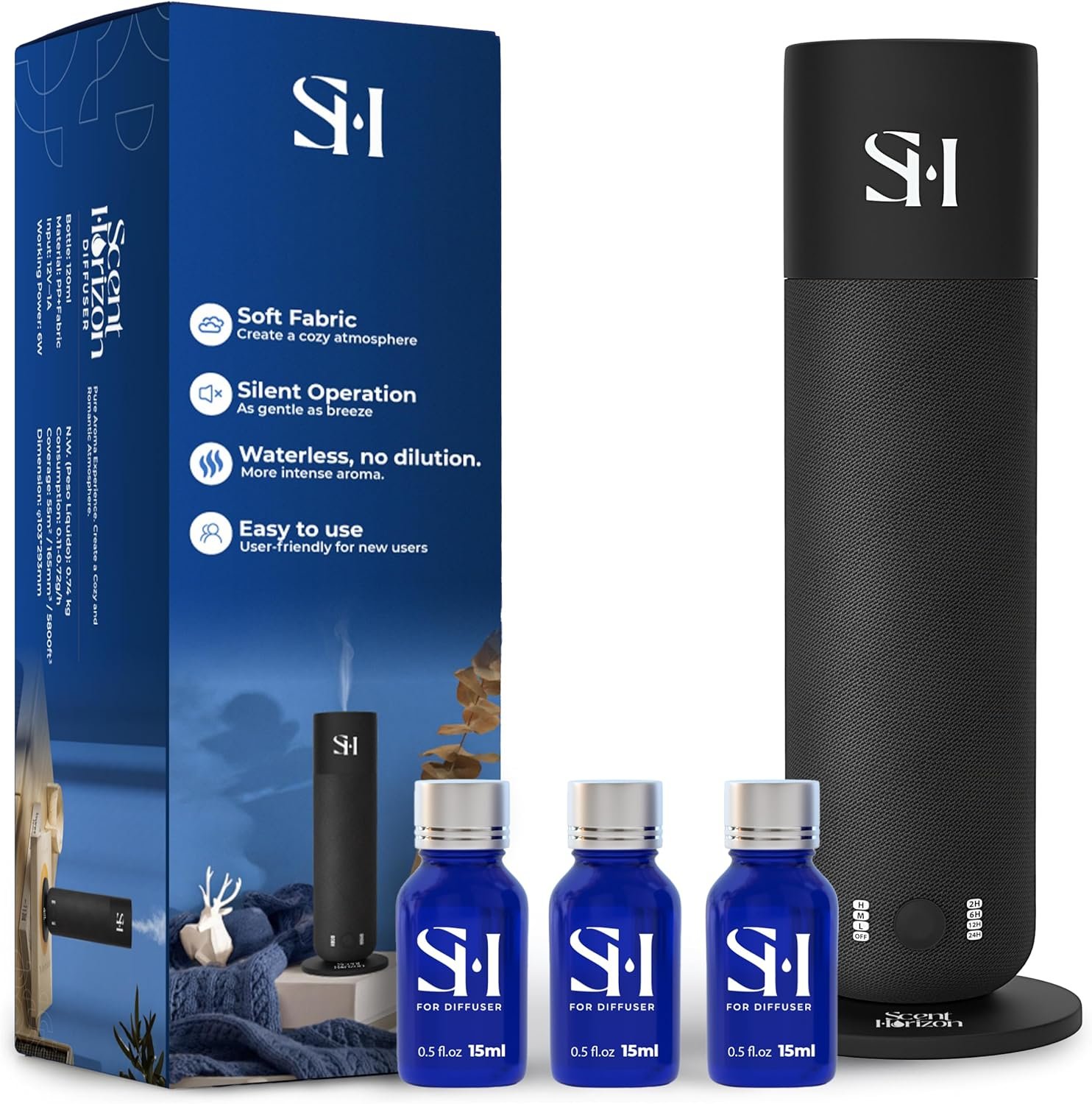 Hotel Waterless Scent Diffuser for Home Large Room – Tower Design 2026, Oil Diffusers for Home, Hotel Aroma Oil Diffuser, Luxury ColdAir Home Diffuser for Office & Whole House, Set 3x15ml Diffuser Oil