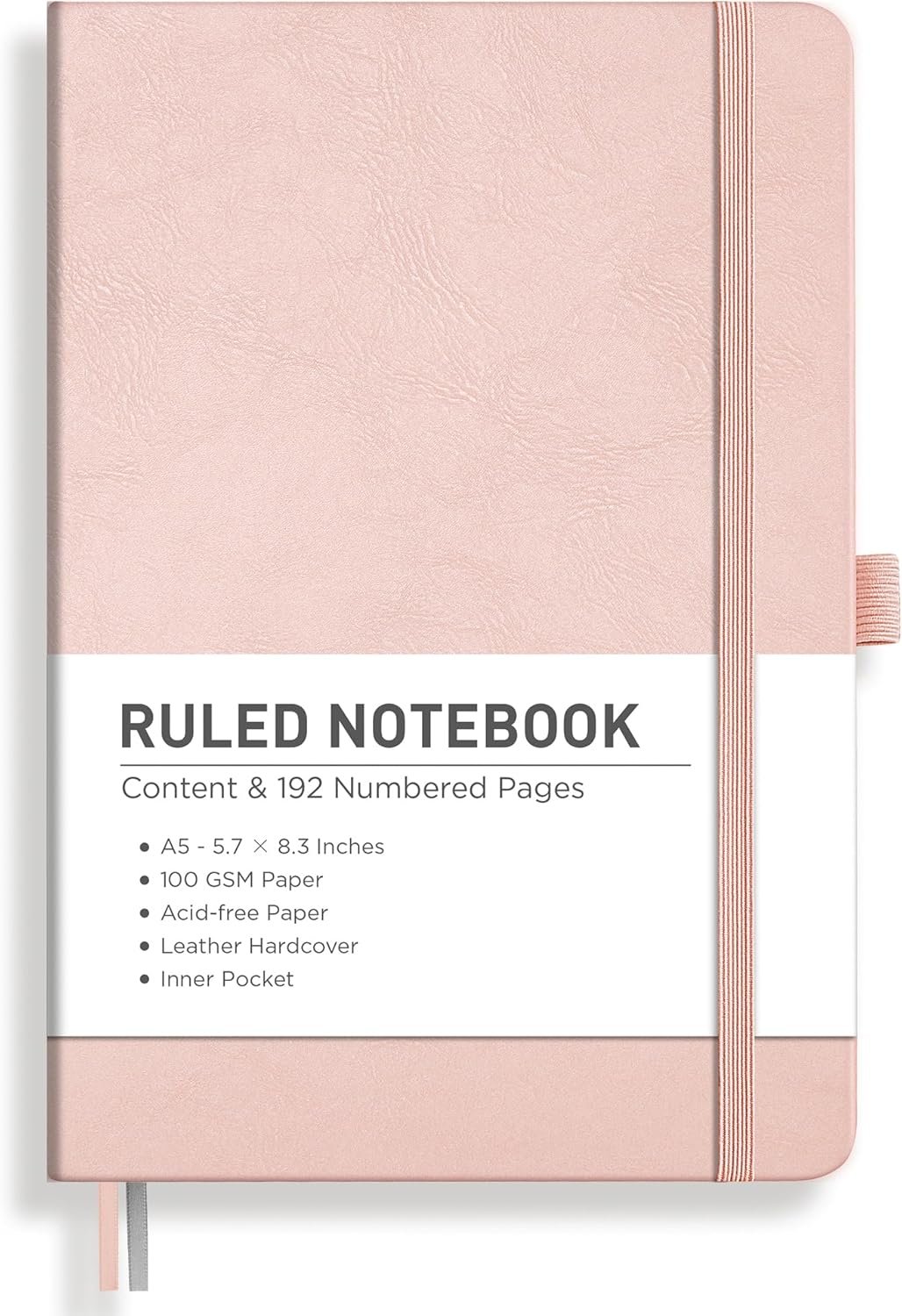 RETTACY Lined Journal Notebook, 192 Numbered Pages, A5 Medium Size (5.7” x 8.3”), for Men & Women, Journaling, Writing, Work & Office, Leather Hardcover, 100 GSM Thick Paper (Rose Gold)
