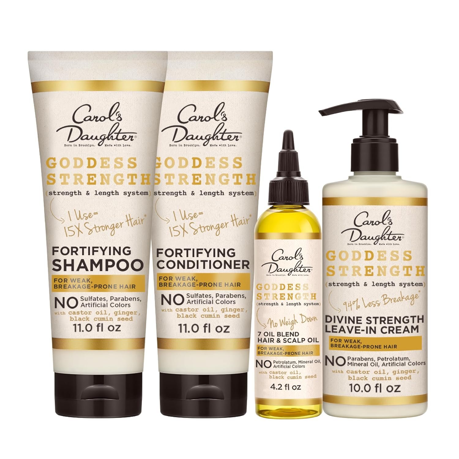 Carol’s Daughter Goddess Strong Bundle: Hair Care Kit with Shampoo, Conditioner, Leave-In Treatment and Scalp Oil, 4 Items
