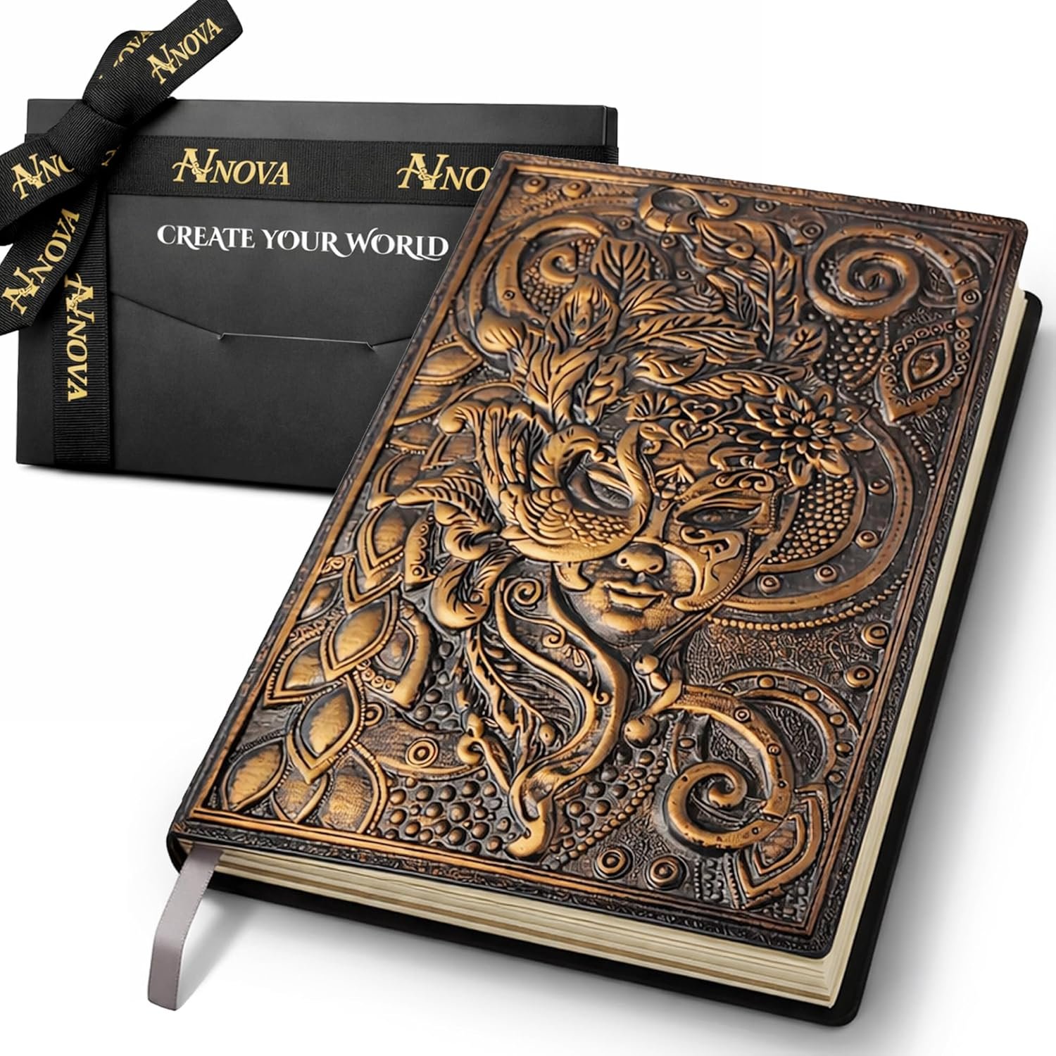 Gift for Mom and Gift Journal for Women – Vintage 3D Embossed Goddess Journal, PU Leather Hardcover Notebook, Premium Lined Pages, Elegant Gift Box with Ribbons, Create Your World Writing Journal, 200 Pages – A&V NOVA