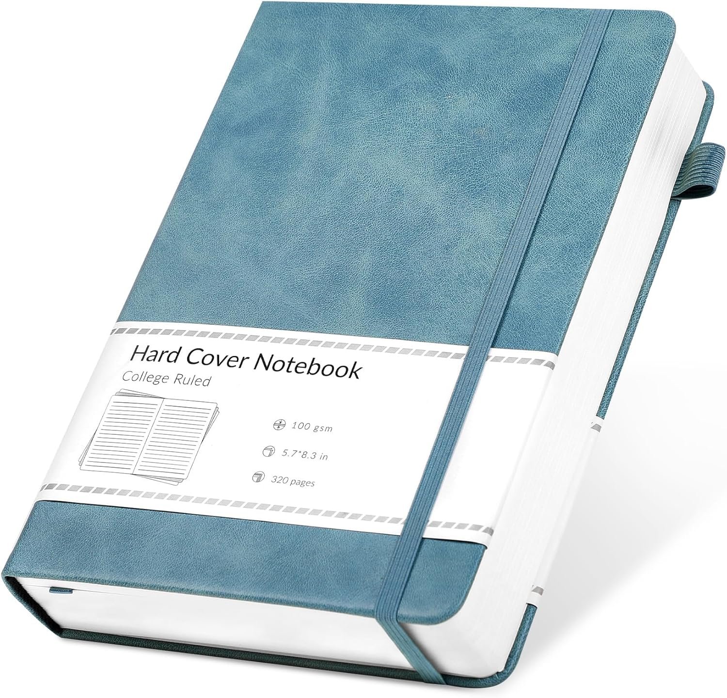 CAGIE Lined Journal Notebook, 320 Pages College Ruled Notebook, 100 Gsm Paper Thick Journal, A5 Hardcover Leather Journals for Writing Women Men, 5.7×8.3 In, Blue