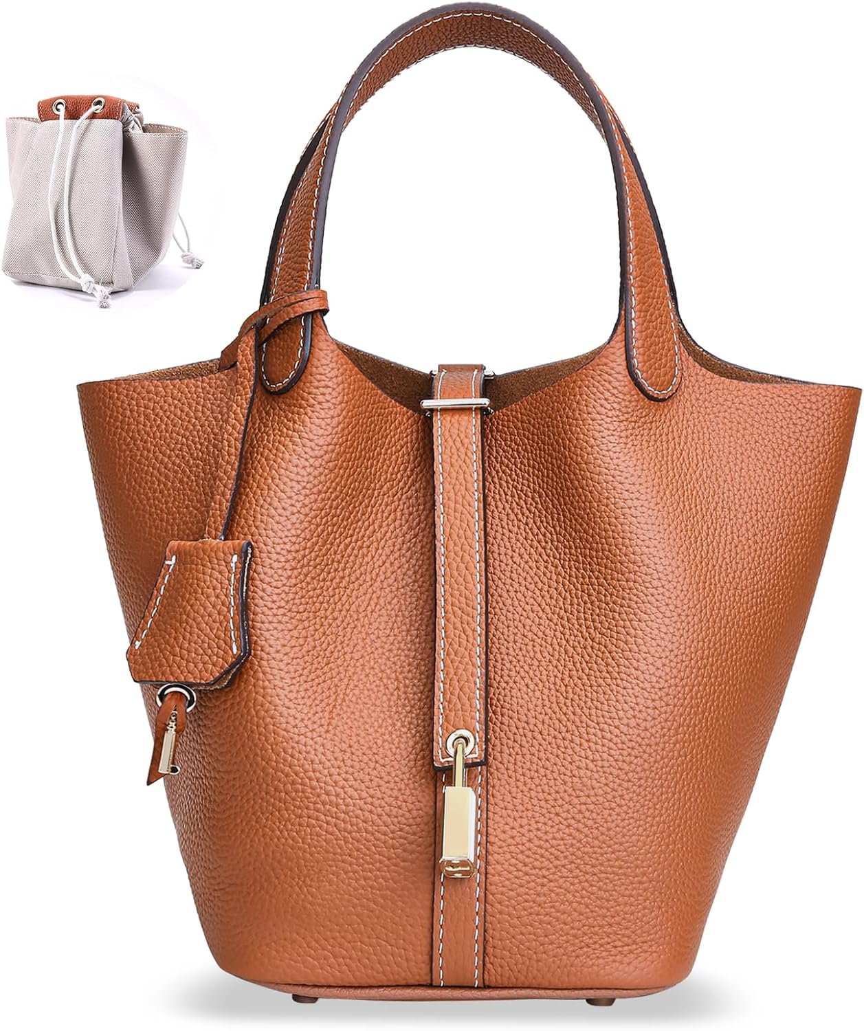 Designer Leather Bucket Bags for Women: Trendy Genuine Leather Tote Purses – Best Luxury Satchel Ladies Top-Handle Handbags for Traver & Work(Brown)