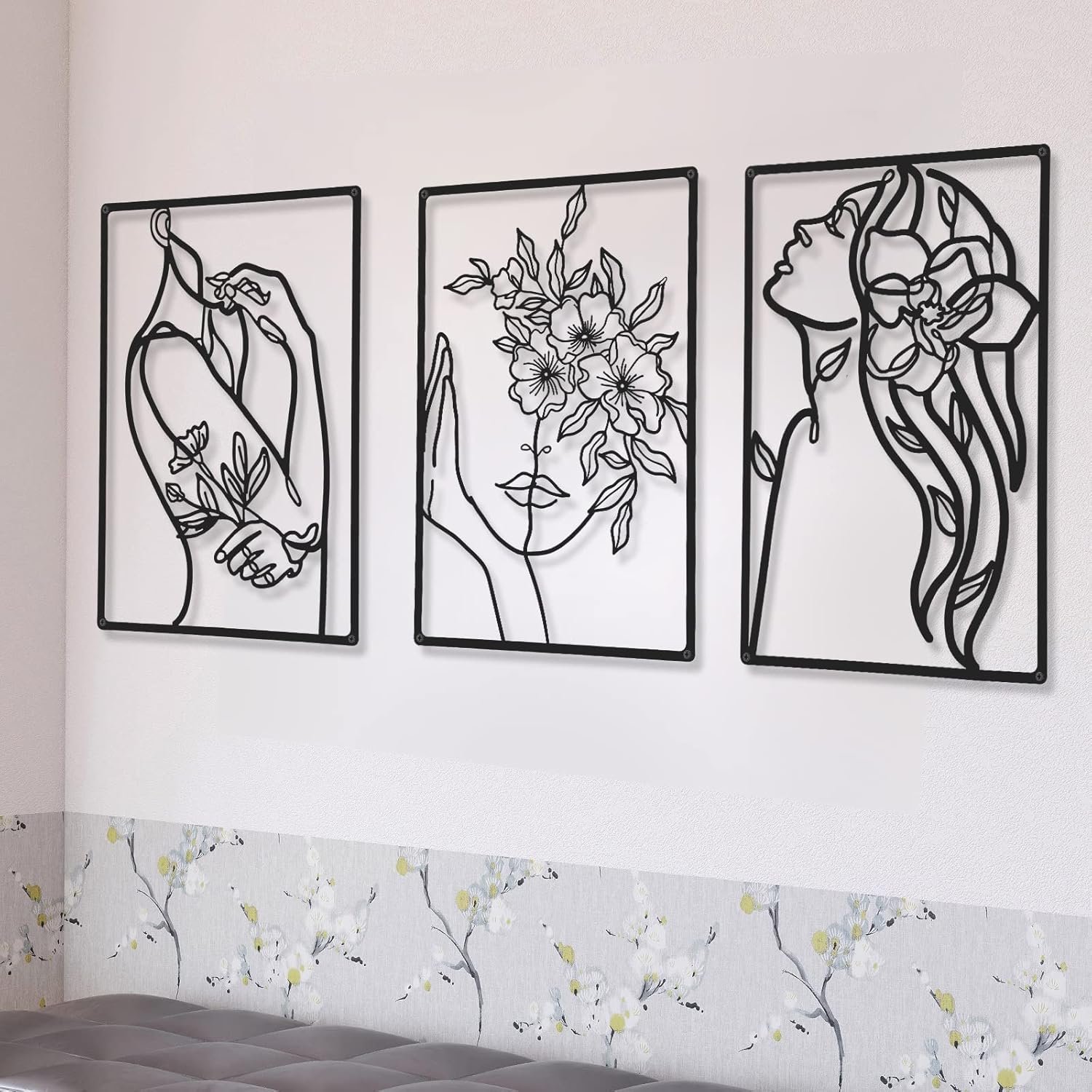 CHENGU 3 Pieces Minimalist Metal Wall Art Decor, Abstract Woman Line Art Wall Decor, Modern Metal Sculpture for Living Room Bedroom Bathroom Apartment Aesthetic Home Decoration