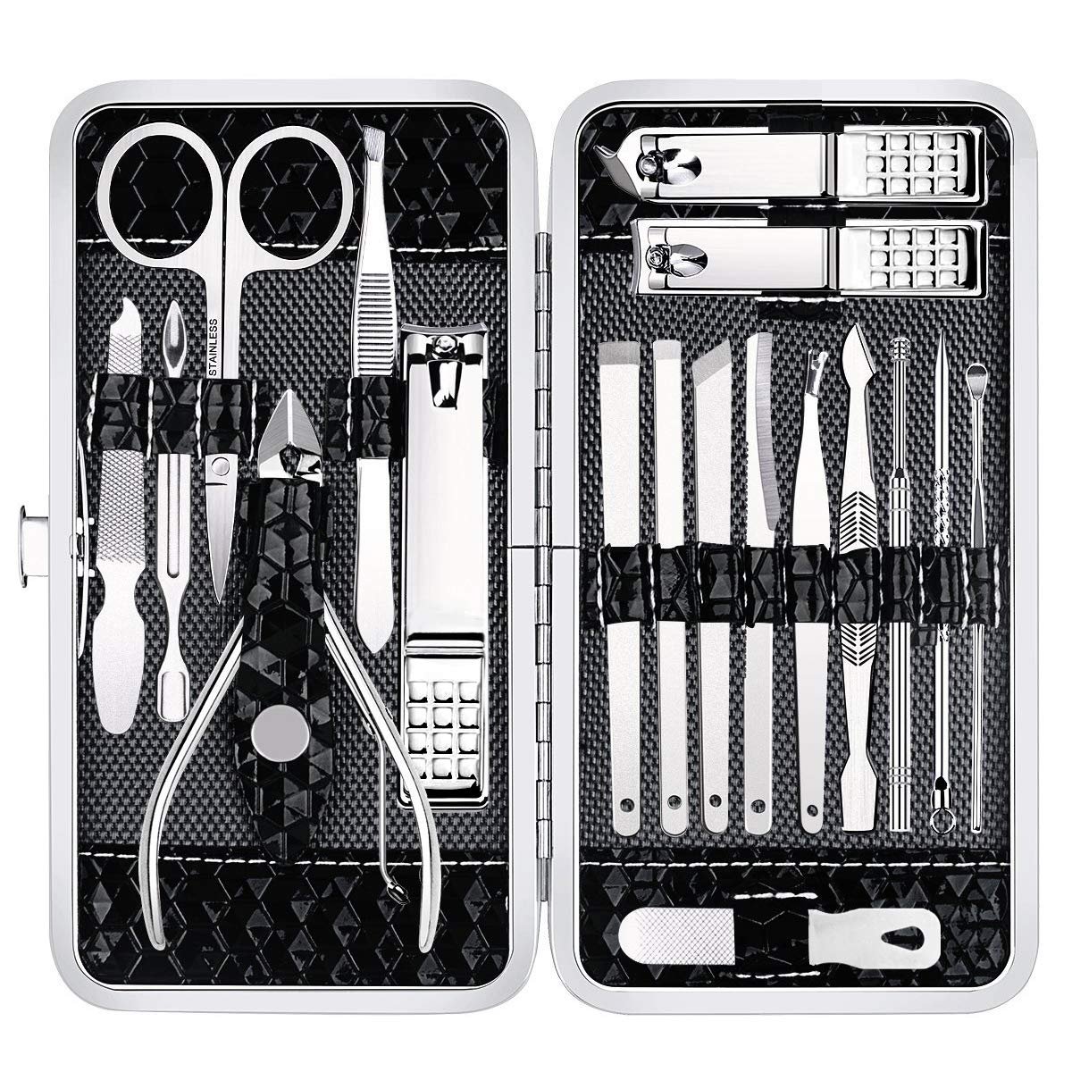 Yougai Nail Clippers Set – 18 Pcs Professional Manicure Pedicure Kit Gifts for Fathers Day Men Women, Stainless Steel Fingernail Toenail Cutters, Nail Care Grooming Tools with Leather Travel Case