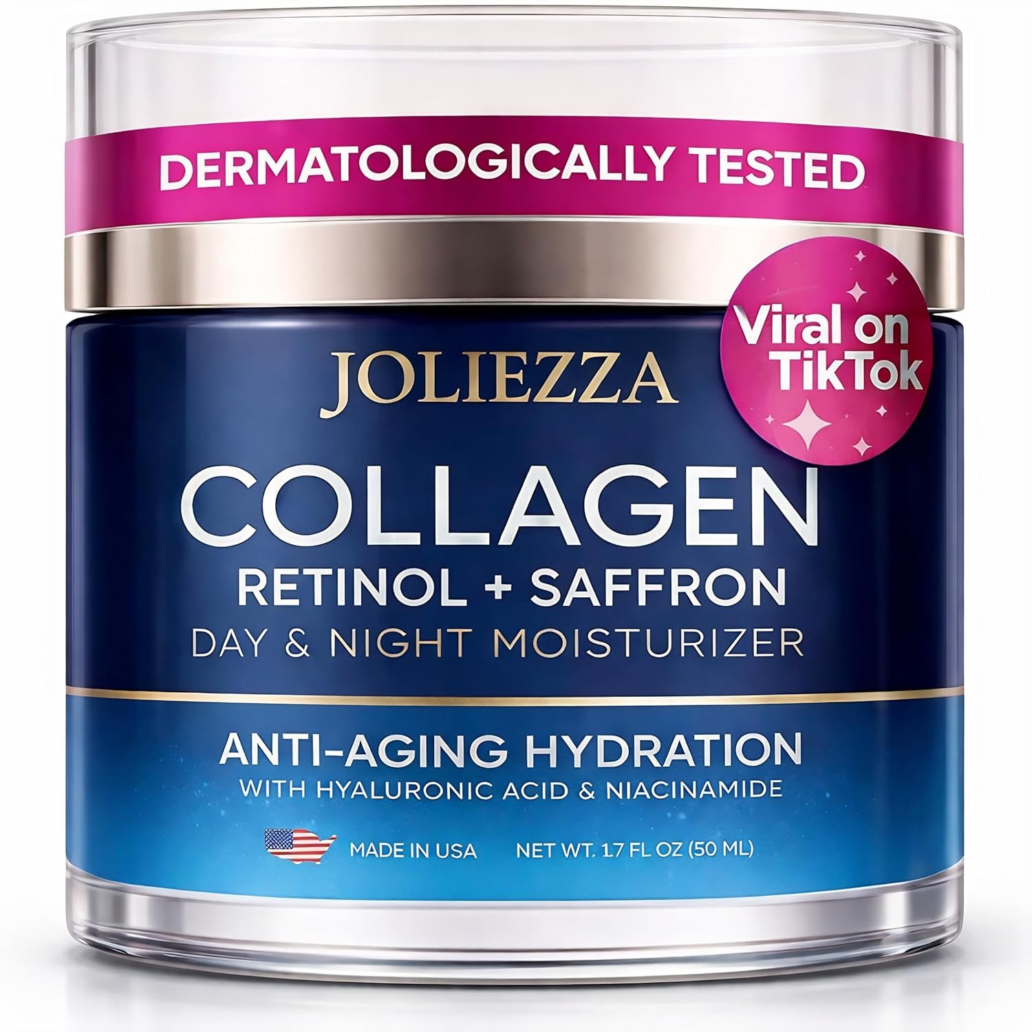 Collagen Retinol Face Cream – Anti-Aging Moisturizer with Hyaluronic Acid & Saffron – Firming, Hydrating Cream for Face, Neck & Décolleté – 1.69 fl oz / 50ml – Pack of 1