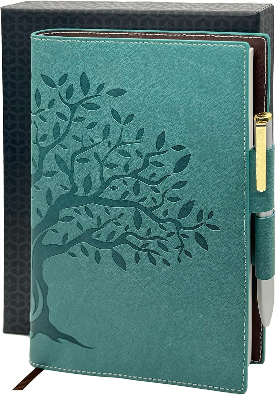 SETTINI® Tree of Life Refillable Writing Journal for Women & Men – Vegan Leather Lined Journal Notebook with Premium Pen – A5, 8.75 x 6 inches, 256 Pages of 100gsm Paper, Beautiful Gift Box Included – Tree of Life Journal, Fathers Day Gift