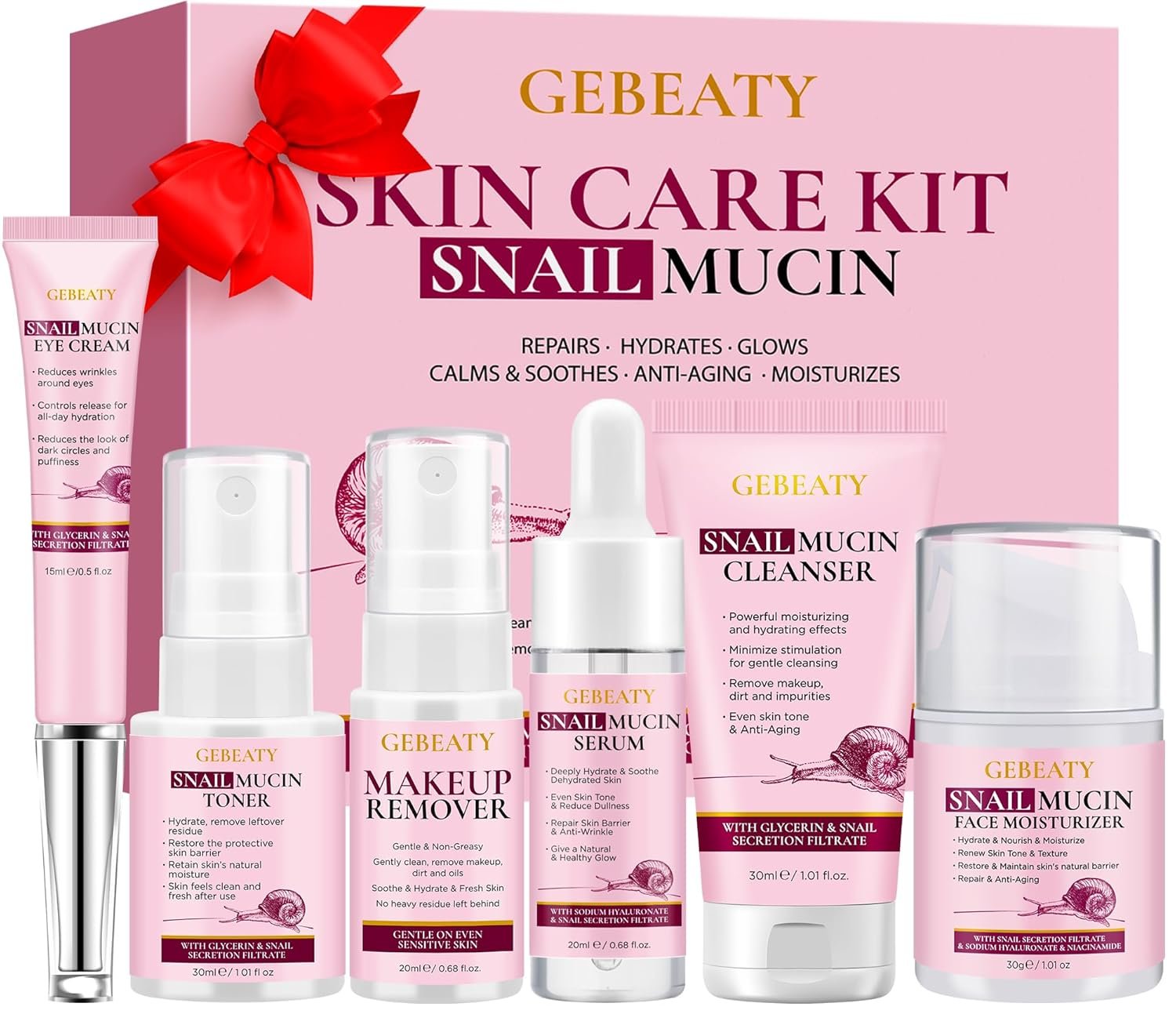 Skin Care Sets for Women,Gentle 6PCS Skincare Set with Korean Snail Secretion Filtrate,Anti Aging & Hydrating Repair Soothe Moisturize for Dull Skin & Fine Lines,Self Face Skin Care Birthday Gift
