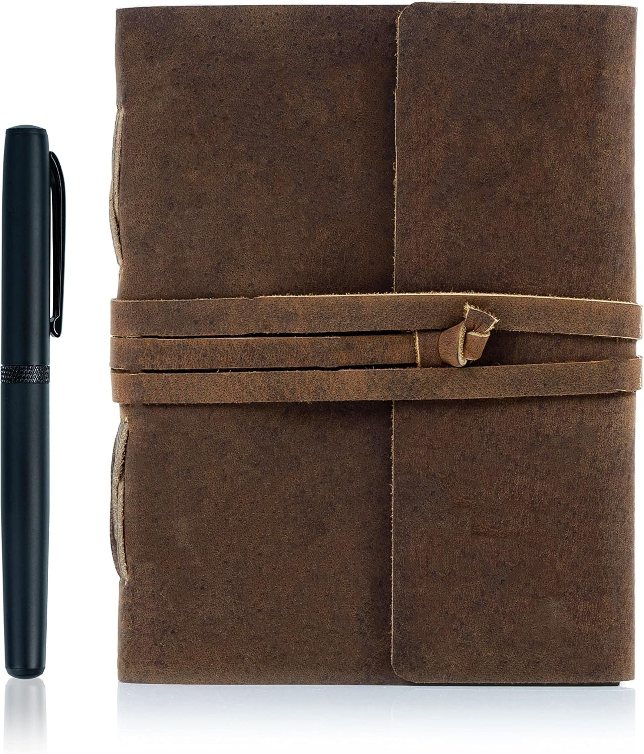 KomalC Handmade Leather Journal Lined Paper with luxury pen | Writing Notebook Diary | Bound Daily Notepad for Men & Women Medium, Writing pad for Artist, Sketch (7 X 5)