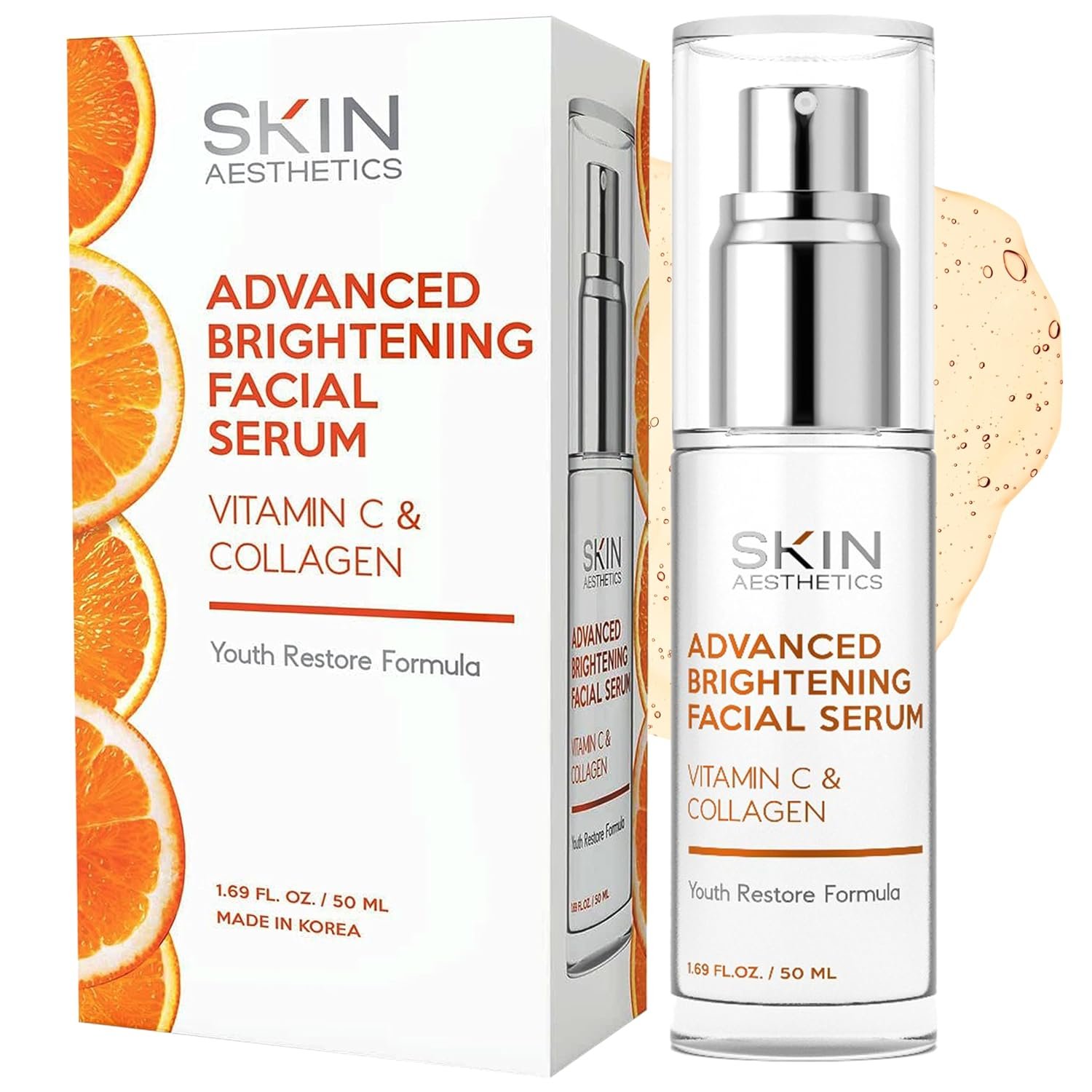 Skin Aesthetics Vitamin C Serum For Face – Dermatologist Tested – with Collagen For Dark Spots, Skin Brightening, Anti-Aging & Acne + Fine Lines & Wrinkles – Vegan, Clean Beauty Korean Skin care