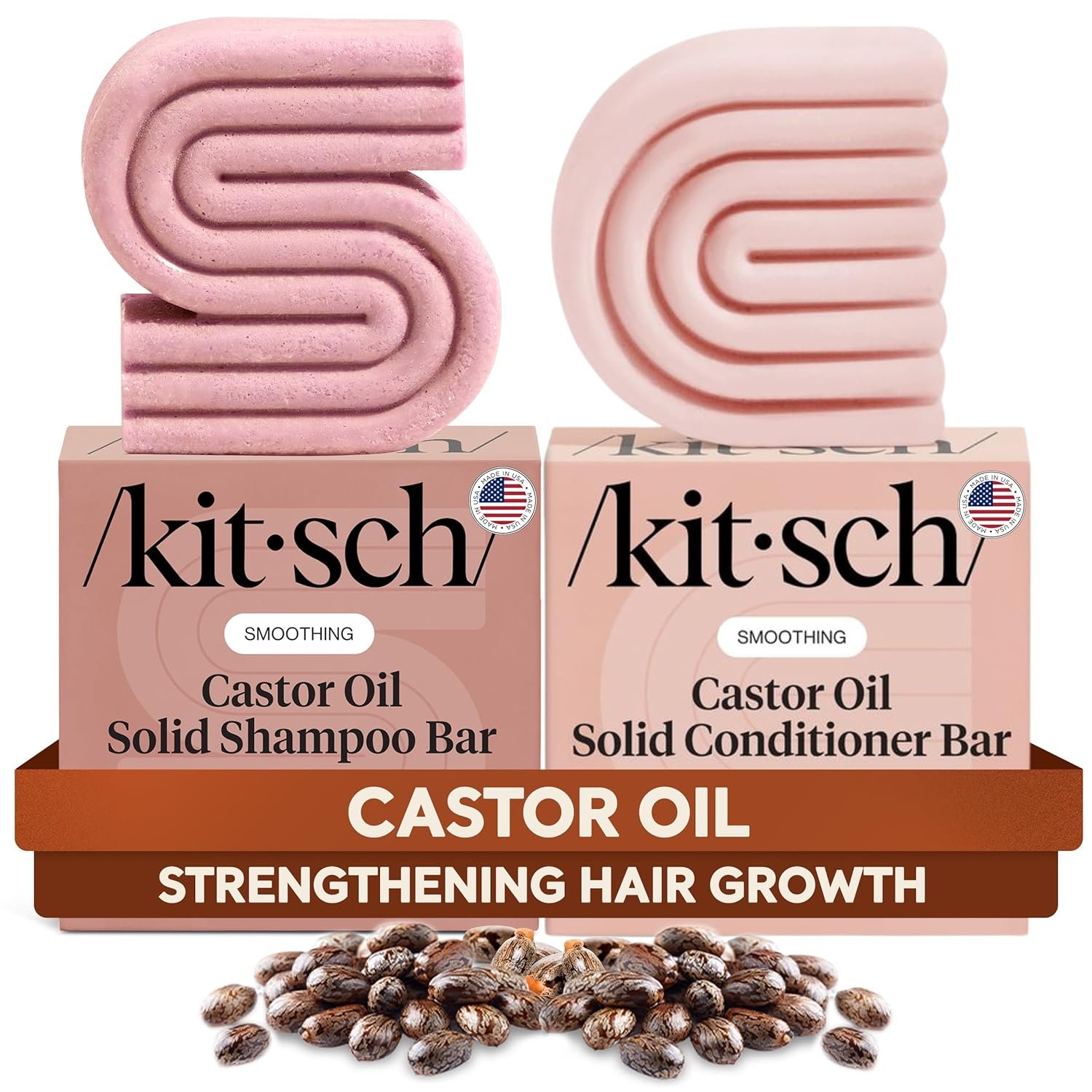 Kitsch Castor Oil Shampoo and Conditioner Set – Organic Castor Oil Hair Care for Dull & Dry Hair – Nourishing Bar Soap for Hair Growth – Free of Sulfate, Silicone, & Paraben – 2pcs