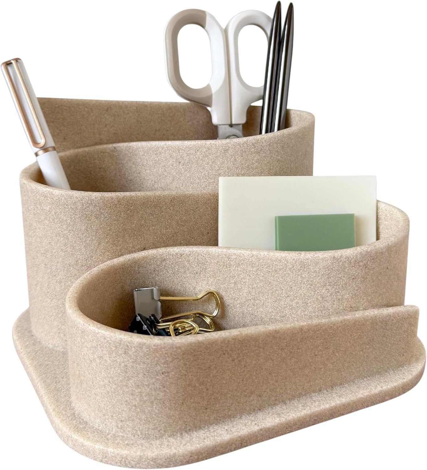 OAKOA Aesthetic Desk Organizer – Aesthetic Office Desk Accessories – Boho Pen Holder – Neutral Beige Desk Accessories – Home Office Essentials for Women – Cute Pencil Holder