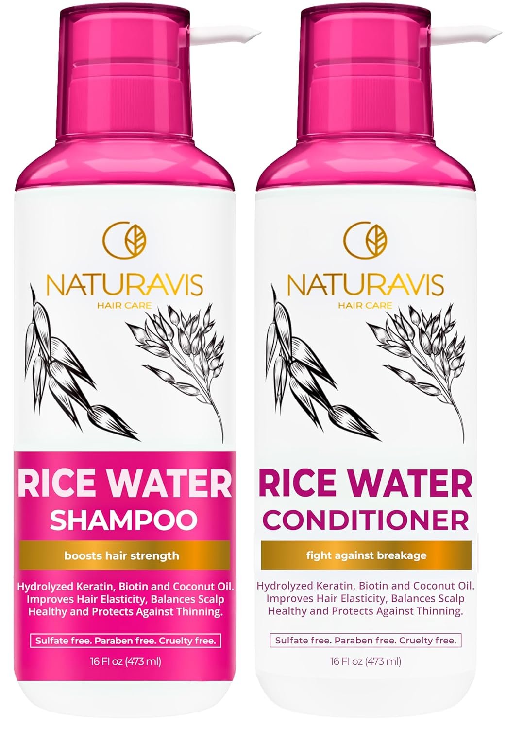 Rice Water Shampoo and Conditioner Set – Sulfate Free and Paraben Free Blend for Thinning Hair – Volume and Thickness for Fine Hair – Volumizing Salon Quality – For Women and Men – 16 Fl Oz (Set of 2)