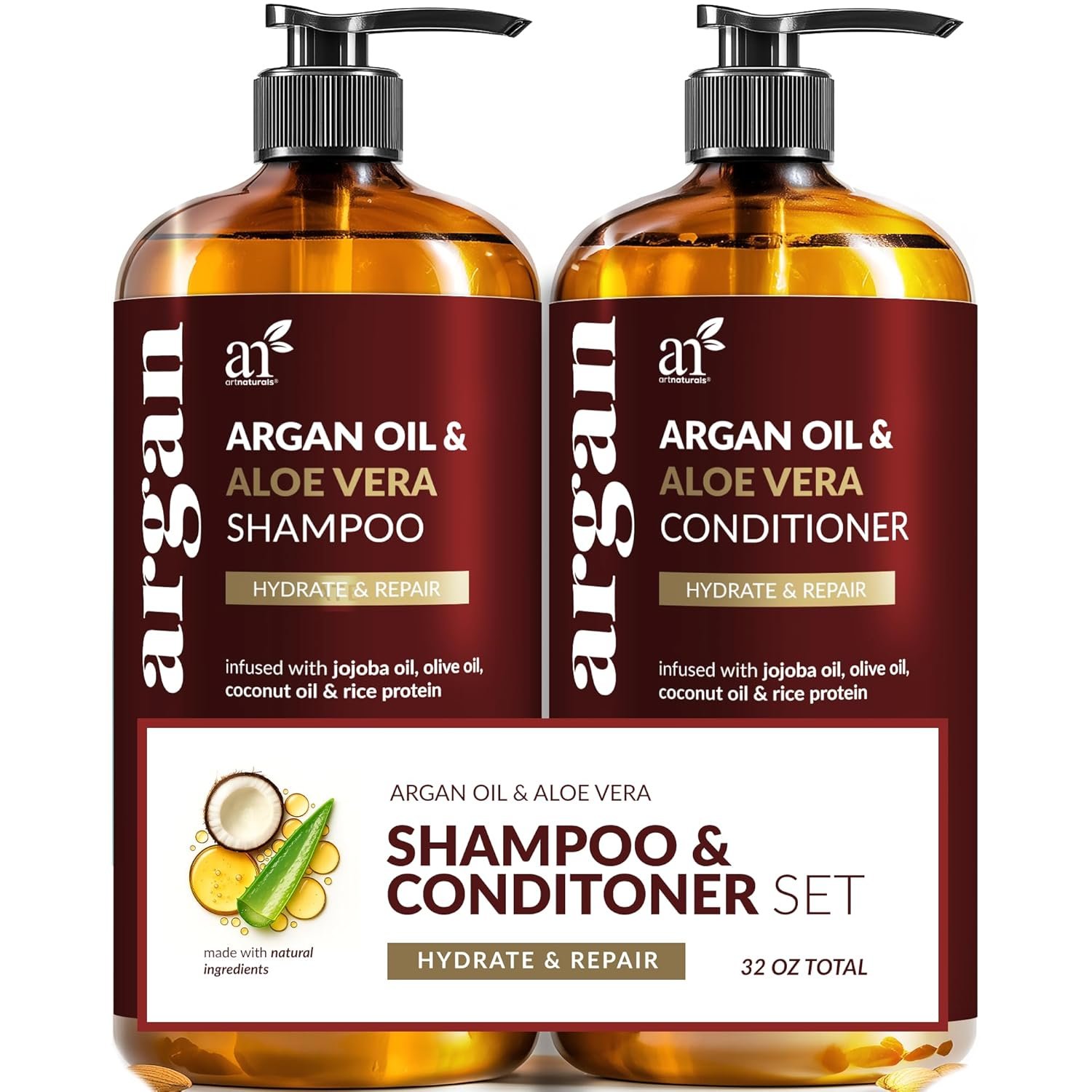 Argan Oil Shampoo and Conditioner Set – Sulfate-Free Formula with Nourishing Moroccan Oil and Keratin -for All Hair, Curly or Straight – Hydrate Repair Defy Frizz for Salon-like Results!16 Fl Oz 2 PK