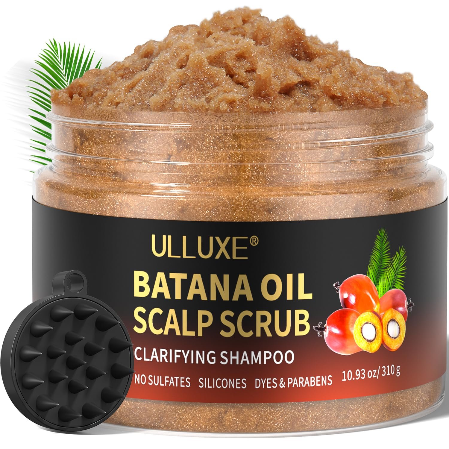 Scalp Scrub, Batana Oil Scalp Exfoliator 2-in-1 Clarifying Shampoo with Rosemary Mint, Hair Care Scalp Cleanser for Itchy Oily Scalp, Removes Build Up & Dandruff, Includes Scalp Massager, 10.93 oz