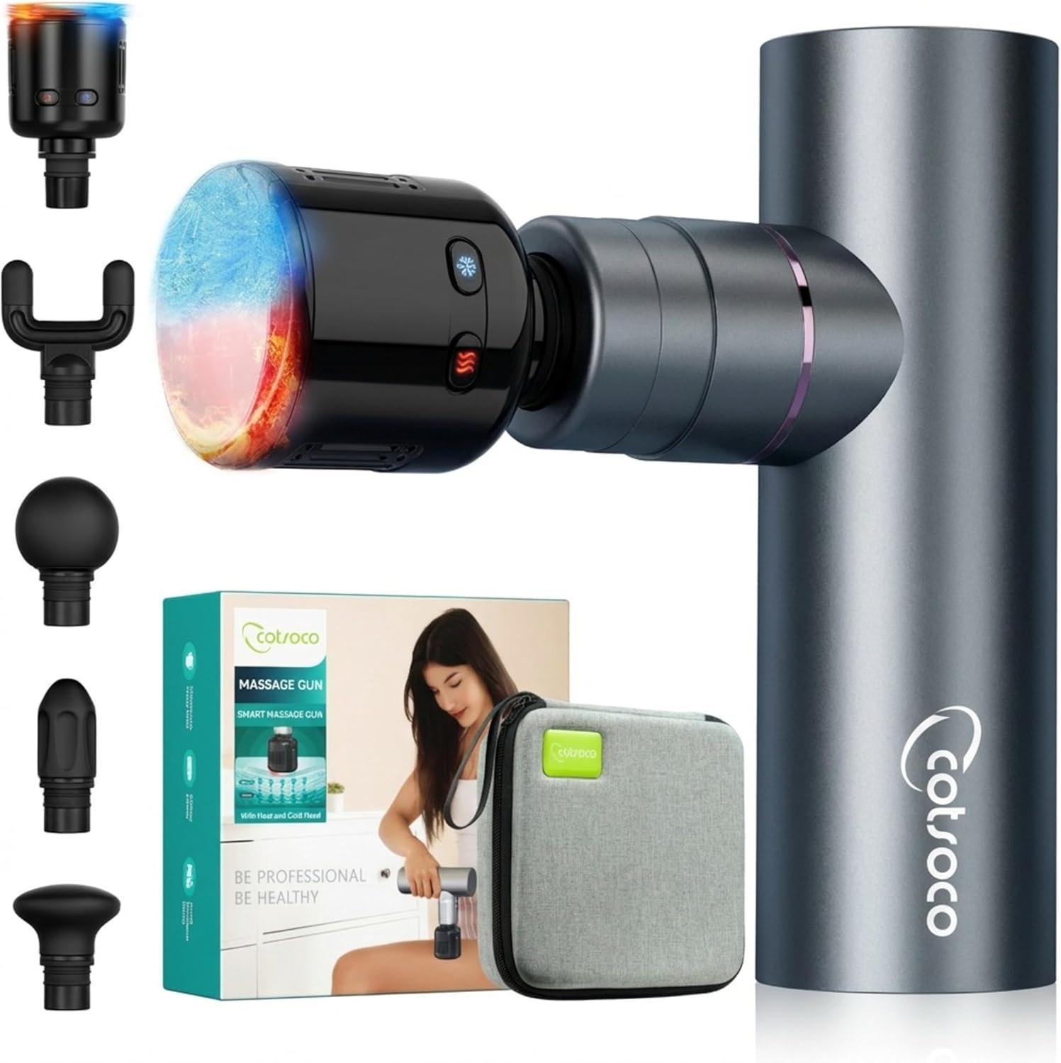cotsoco Mini Massage Gun with Heat and Cold Therapy, Full-Metal Handheld Electric Massager Deep Tissue for Body Muscle Pain Relief, Silent Portable Percussion Massage Gun, Fathers Day Dad Gifts