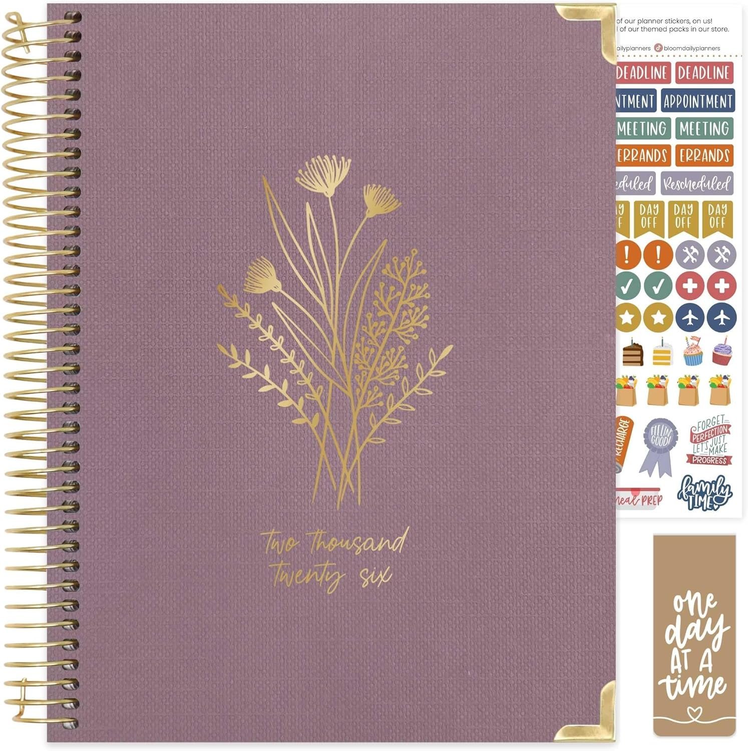 bloom daily planners HARDCOVER 2026 Planner for Women (January to December) – 8.5” x 11” Weekly & Monthly Dated Agenda Organizer Book with Stickers & Tabs – Purple Linen