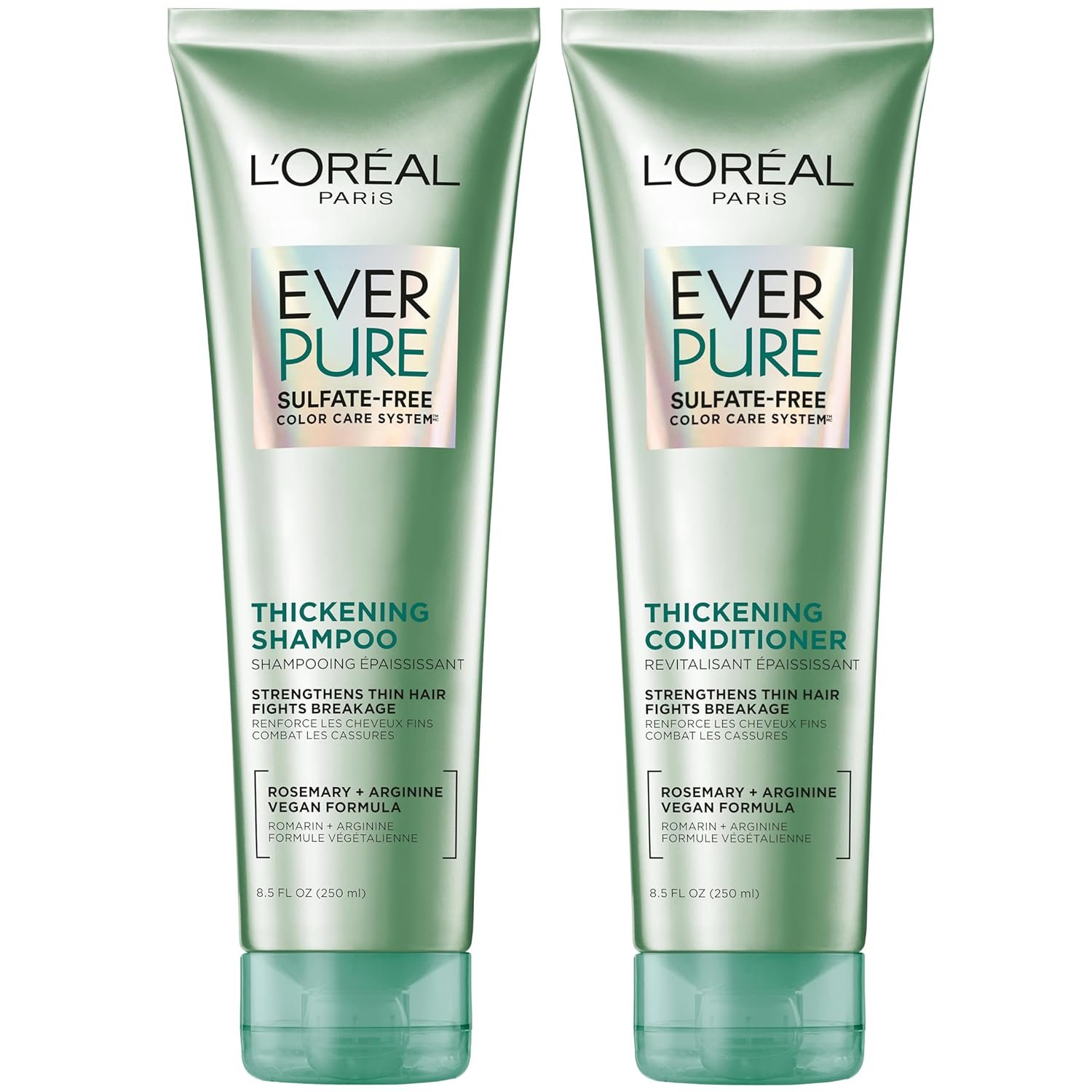 L’Oreal Paris Thickening Sulfate Free Shampoo and Conditioner, Thickens + Strengthens Thin, Fragile Hair, EverPure, 1 Hair Care Kit