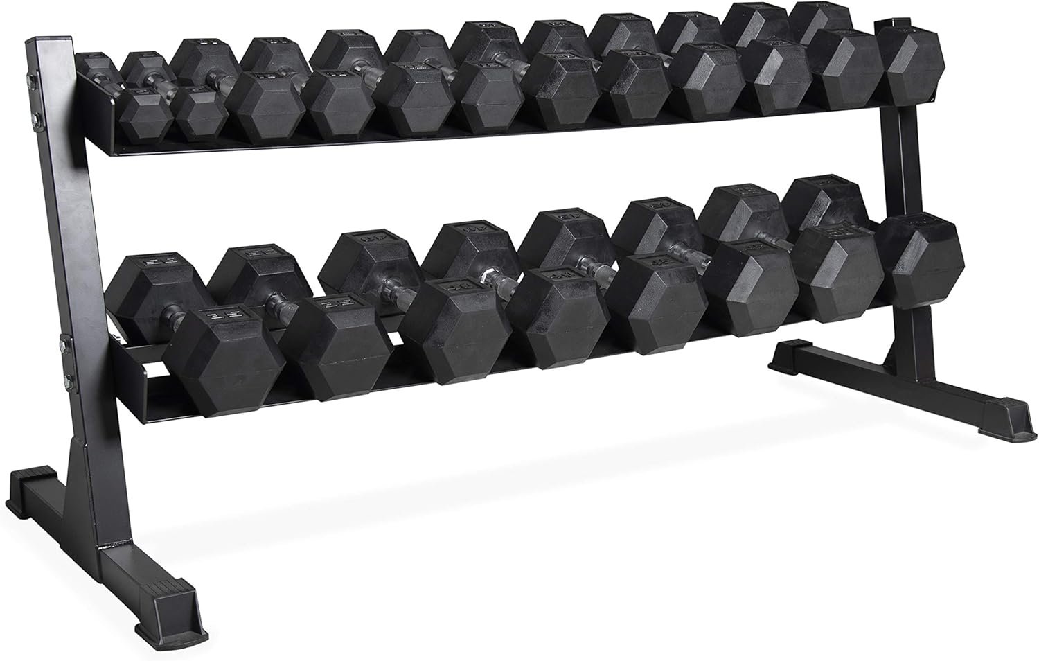 CAP 280 LB, 550 LB, 1200 LB Dumbbell Set with Horizontal 2-3 Tier Rack, Rubber Hex Free Weights, Home Gym Weight Set for Strength Training