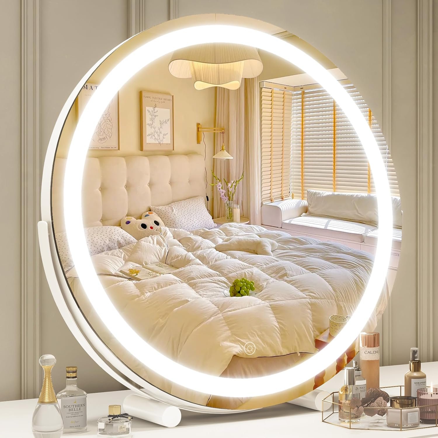 ROLOVE Makeup Mirror with Lights, 18 Inch Vanity Mirror with Lights, Lighted Makeup Mirror, Smart Touch Control Round Lighted Vanity Mirror, Tabletop ＆ Desk Mirror, Gifts for Women, Wife, Mom, Girls
