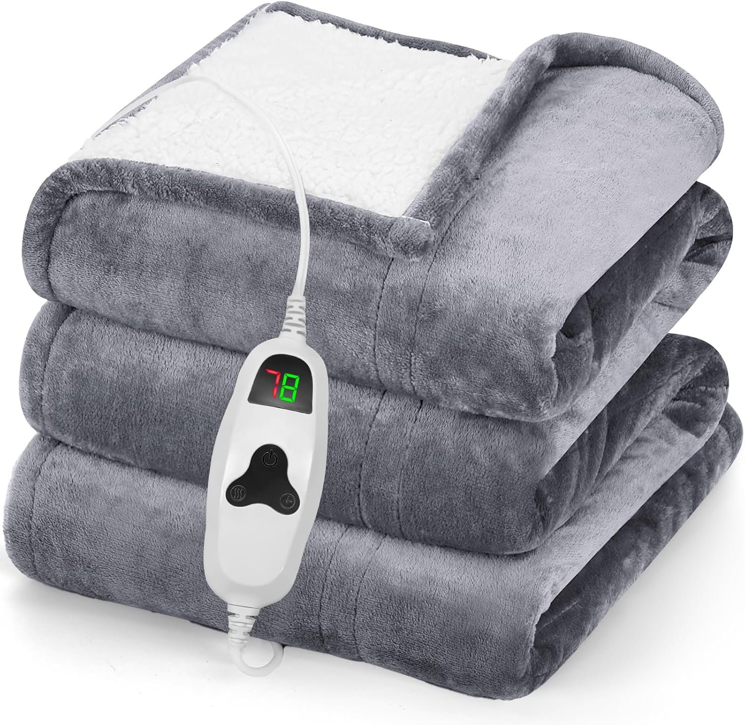 greenoak Heated Blanket Electric Throw 50″X60″, Heating Blanket with 10 Heat Levels 1/2/4/6/8 Hours Auto-Off,Fleece Soft Sherpa Blanket,Gifts for Grandma Mom Seniors, Misty Grey