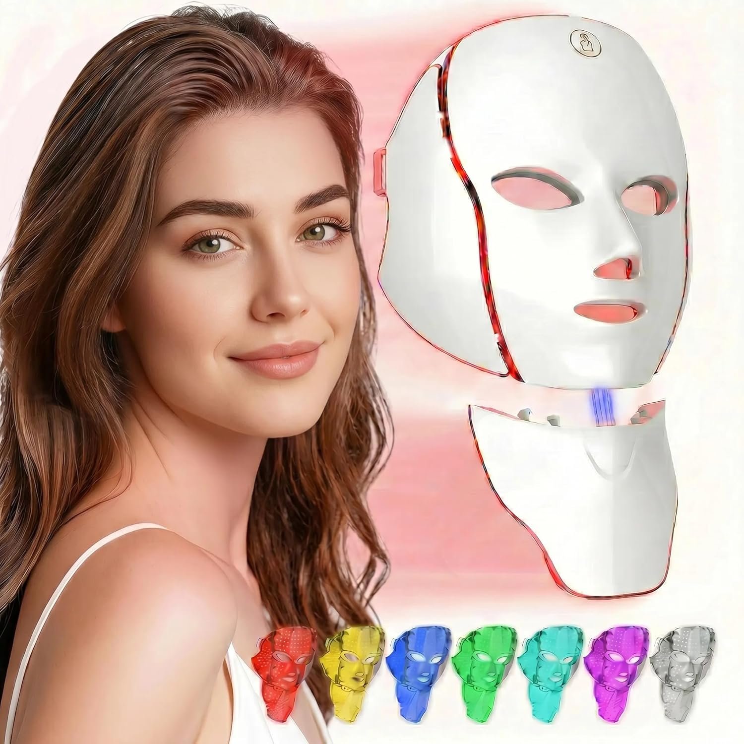 7-Color LED Facial Mask, Red Light Therapy for Face and Neck, At-Home Beauty Device
