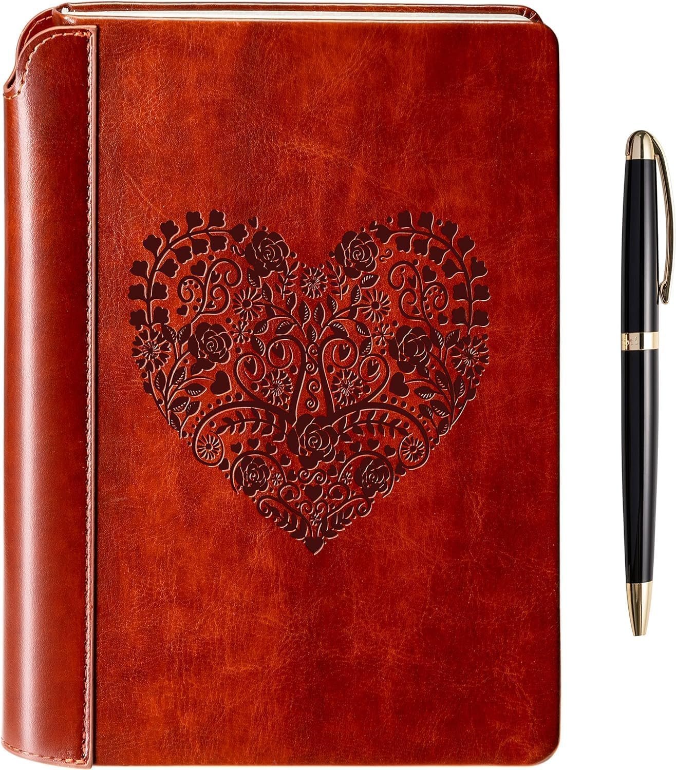 SETTINI® Lined Journal – Heart Journal for Writing Gift Set – Hardcover Vegan Leather, Includes Luxury Pen in a Unique Pen Holder, 192 Pages, 6 x 8.5 inches – Mothers Day Gifts