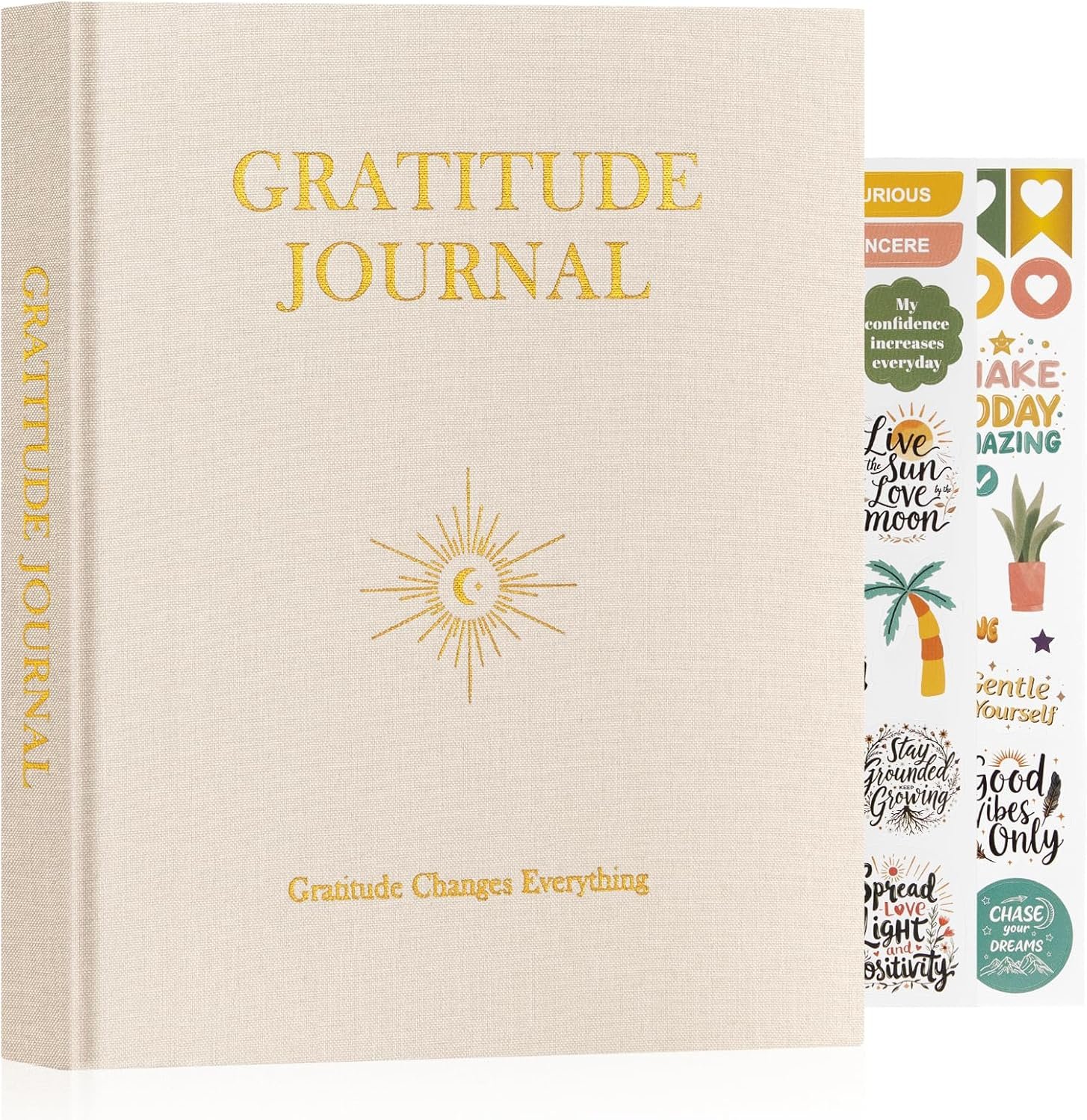 Lanpn Daily Gratitude Journal for Men Woman, 4 Month Mindfulness & Affirmation Planner, 7.8″x9.2″ The 5 Minute Grateful Diary, Guided Reflection with Positivity Prompts Undated Notebook, Beige