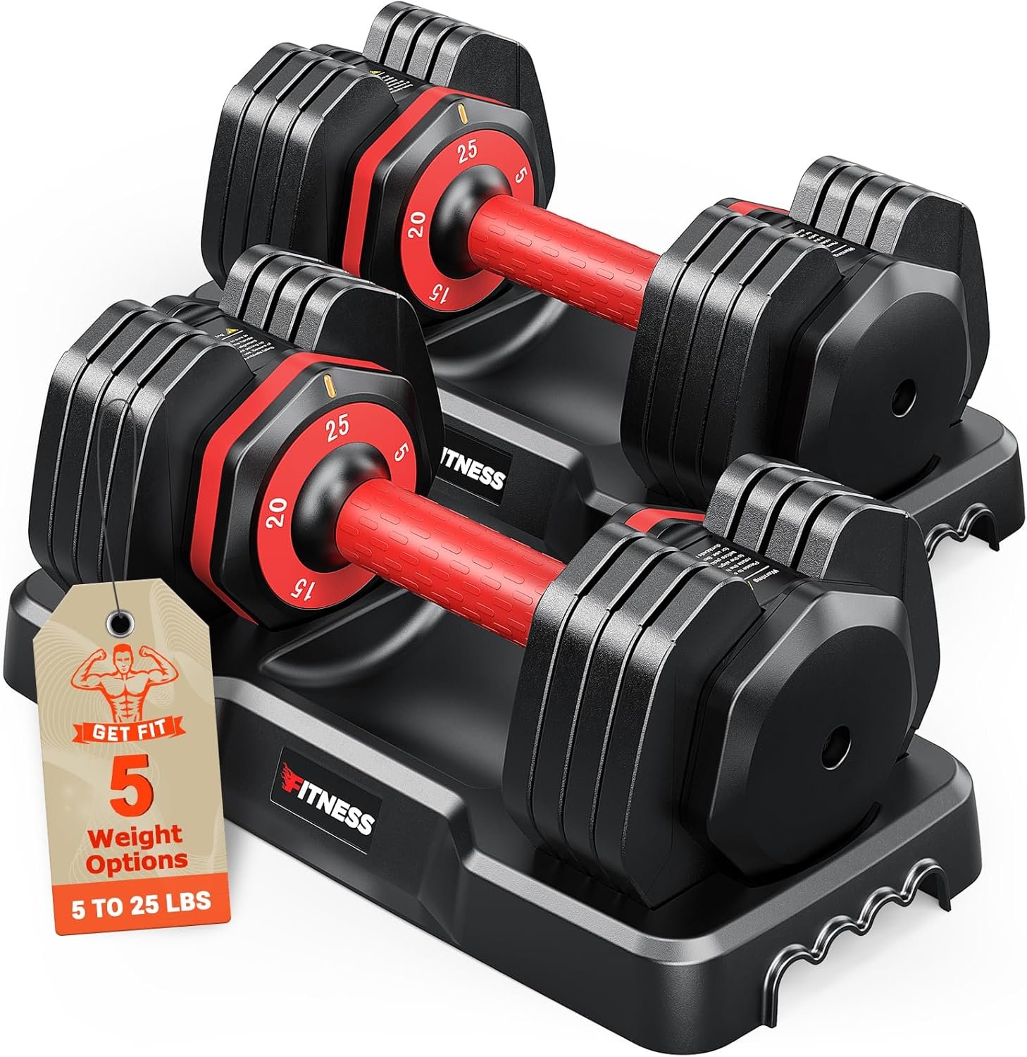 Rendpas Adjustable Dumbbells Set of 2, 5-in-1/10-in-1/16-in-1 Quick-Lock Hand Weights 25/55/80 lbs Pair, Anti-Slip Handle Free Weights Set in Home Gym for Men and Women