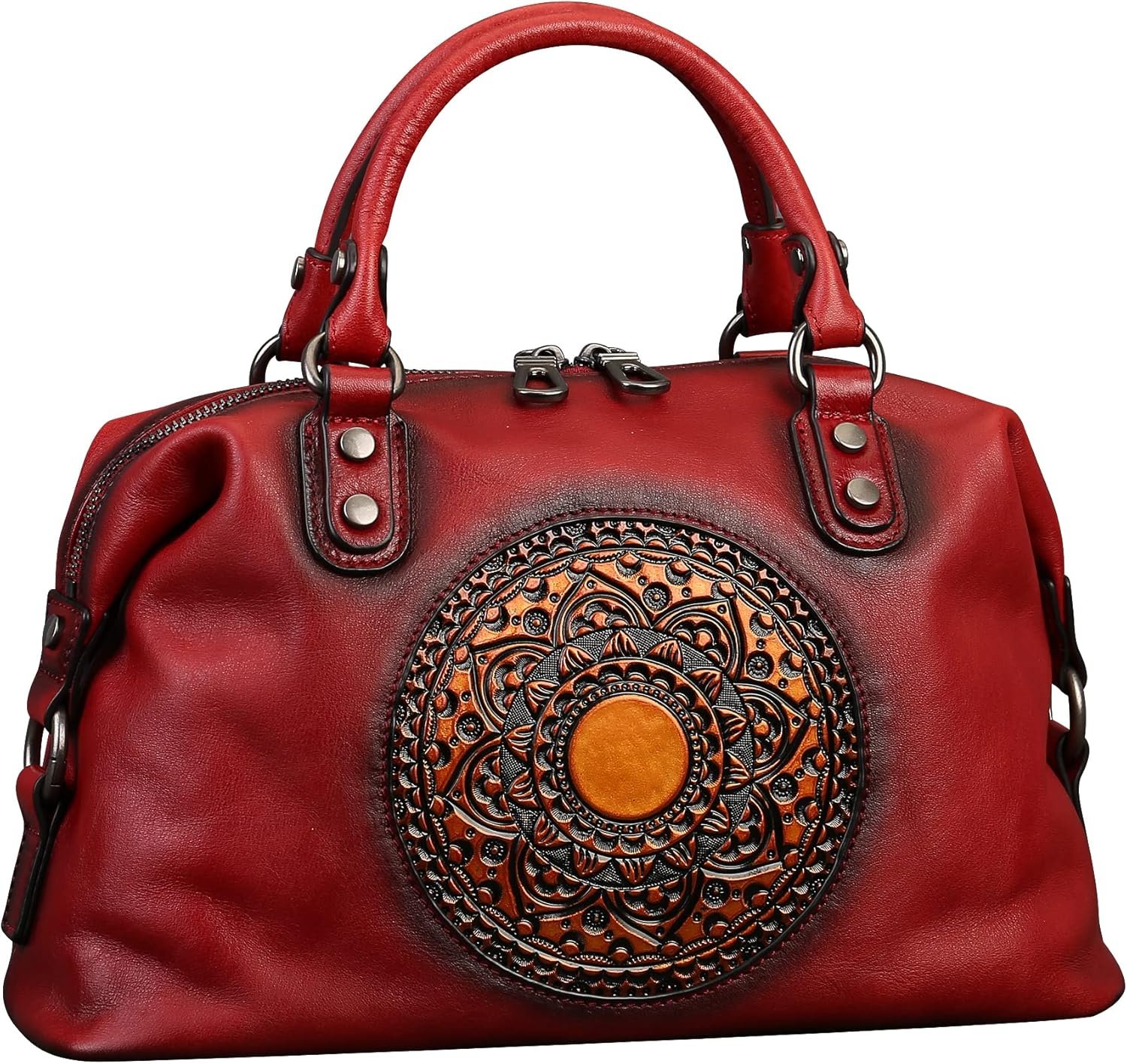 Leather Handbag for Women, Genuine Leather Purses Retro Mandela Crossbody Handbag Tote Bag