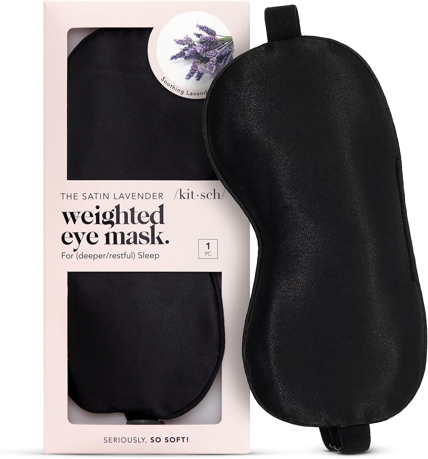 Kitsch Weighted Satin Sleep Mask – Weighted Eye Masks for Sleep and Travel – Lavender Ultra-Soft Sleeping Eye Mask for Women and Men – Light Blocking, Adjustable Strap, (4.1oz/116g)