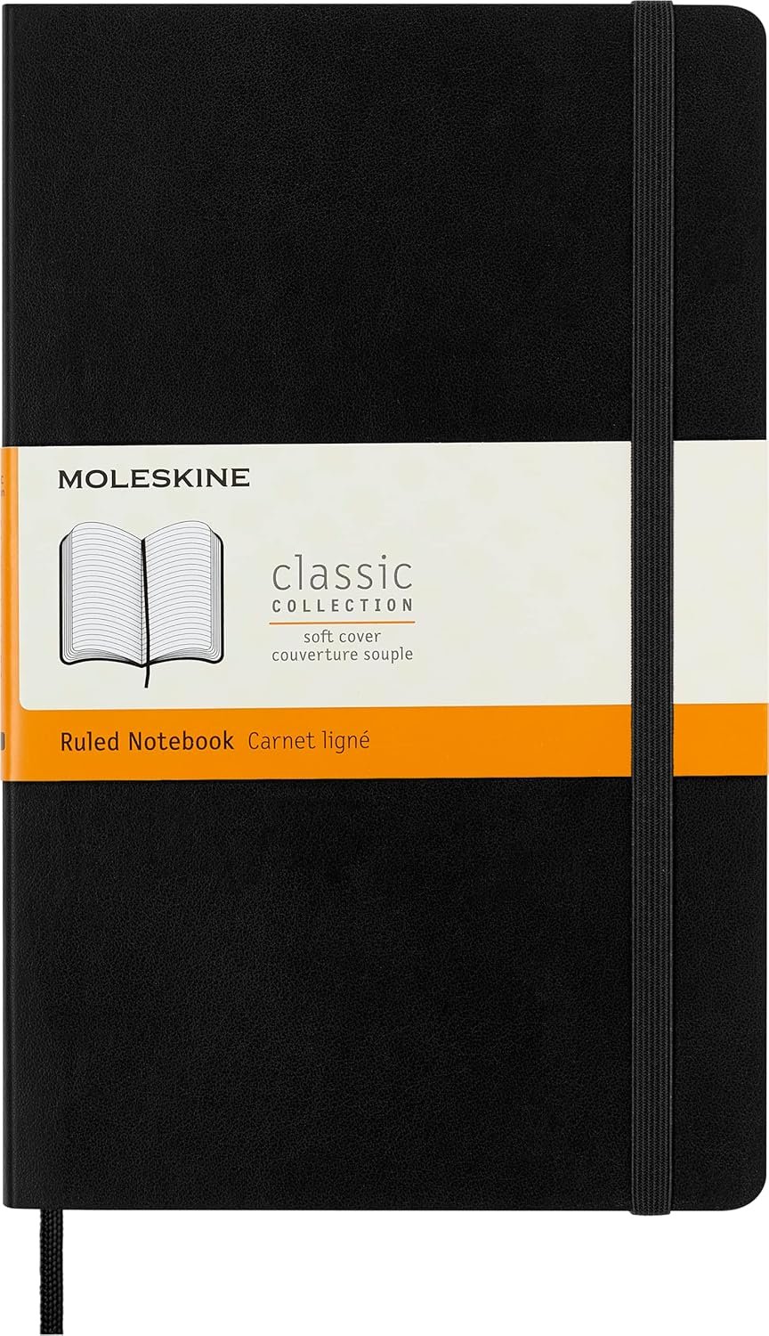 “Moleskine Classic Notebook, Soft Cover, Large (5″” x 825″”) Ruled/Lined, Black, 192 pages” (S07162)