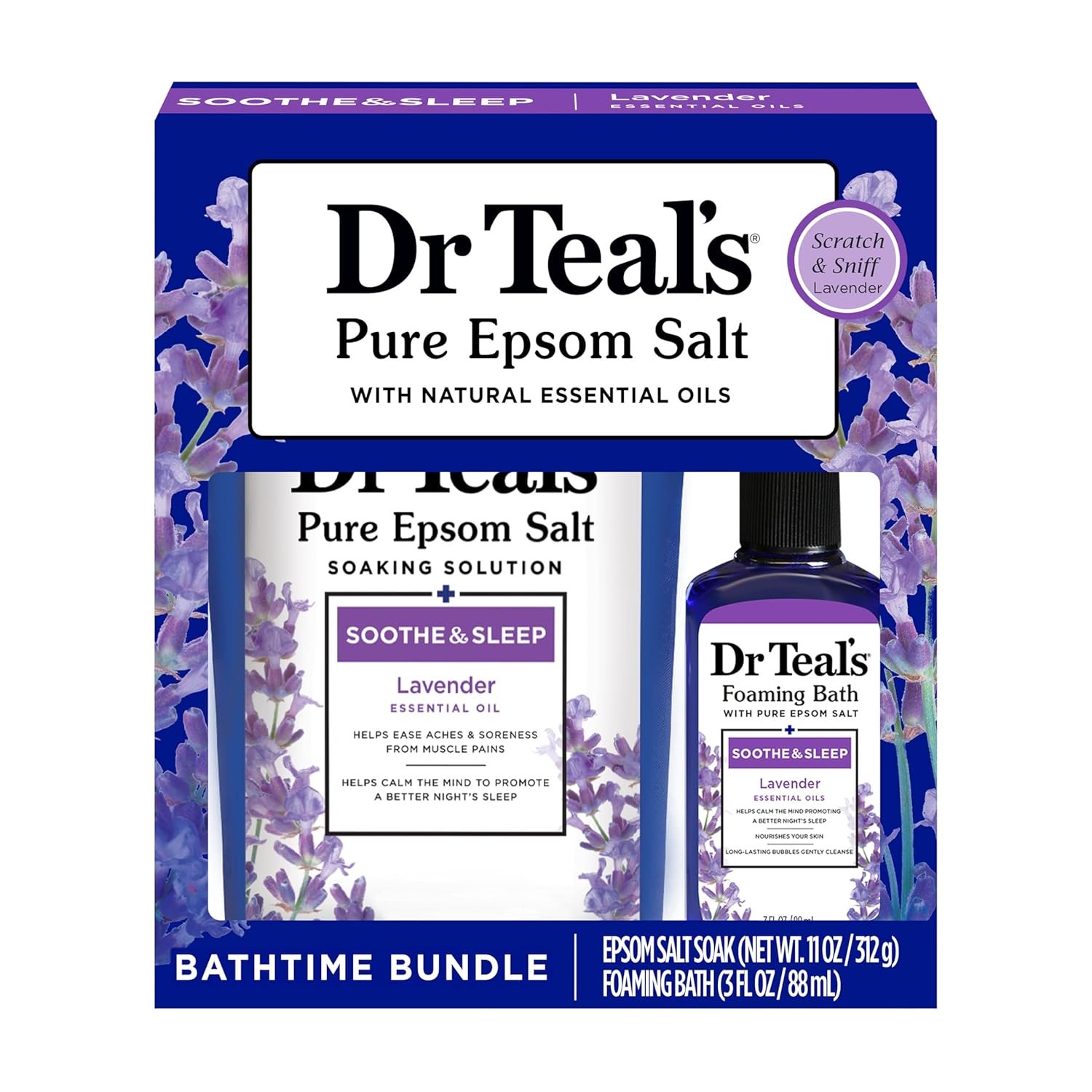 Dr Teal’s Lavender Essential Oil Epsom Salt and Foaming Bath Sampler Set, 2 Piece