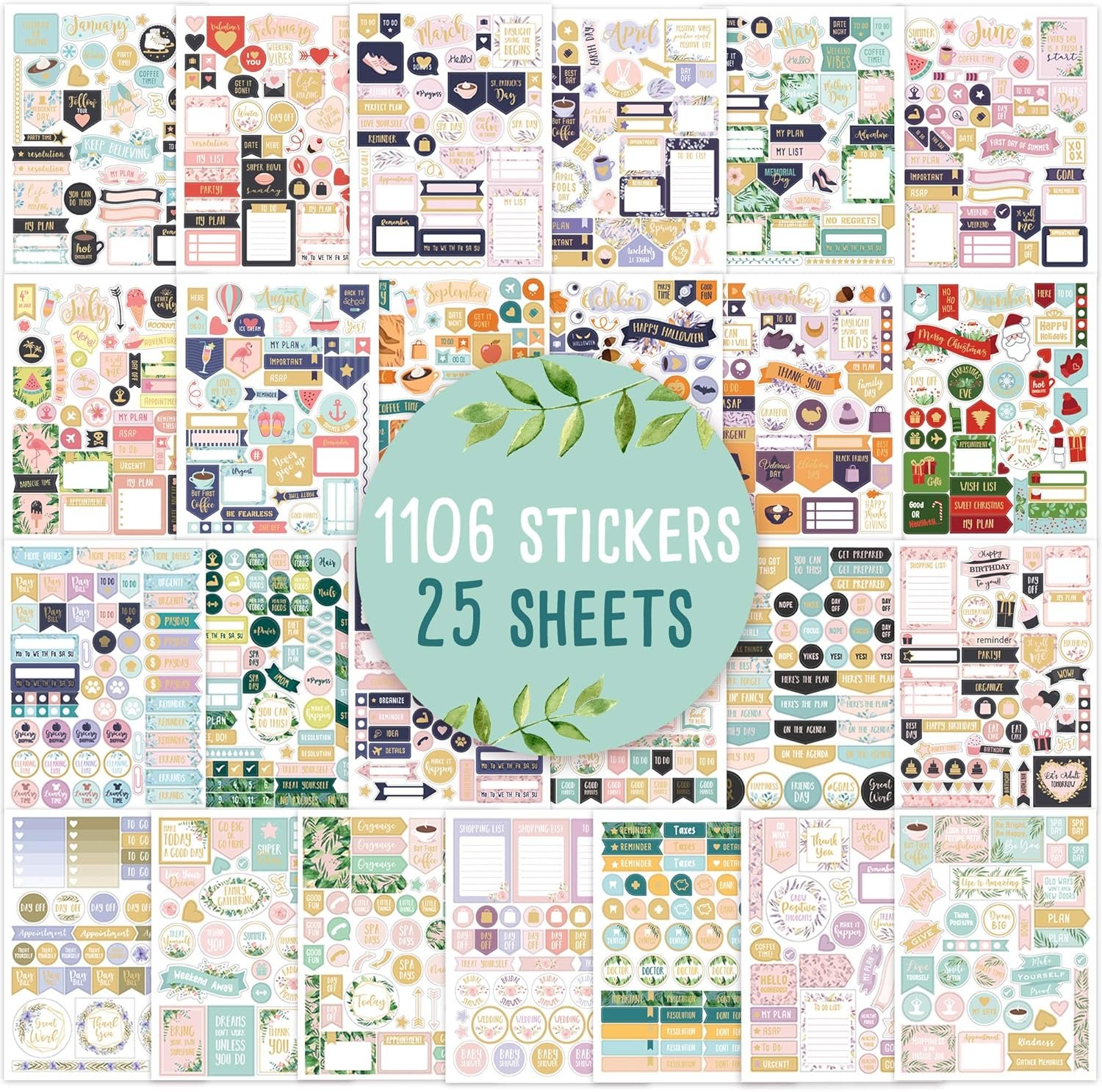 Aesthetic Greenery Planner Stickers for Fun Planning – 1100+ Stunning Gold Foil Monthly Designs – The Perfect Scrapbook Sticker Accessories to Enhance Your Daily Calendar and Planner Journaling