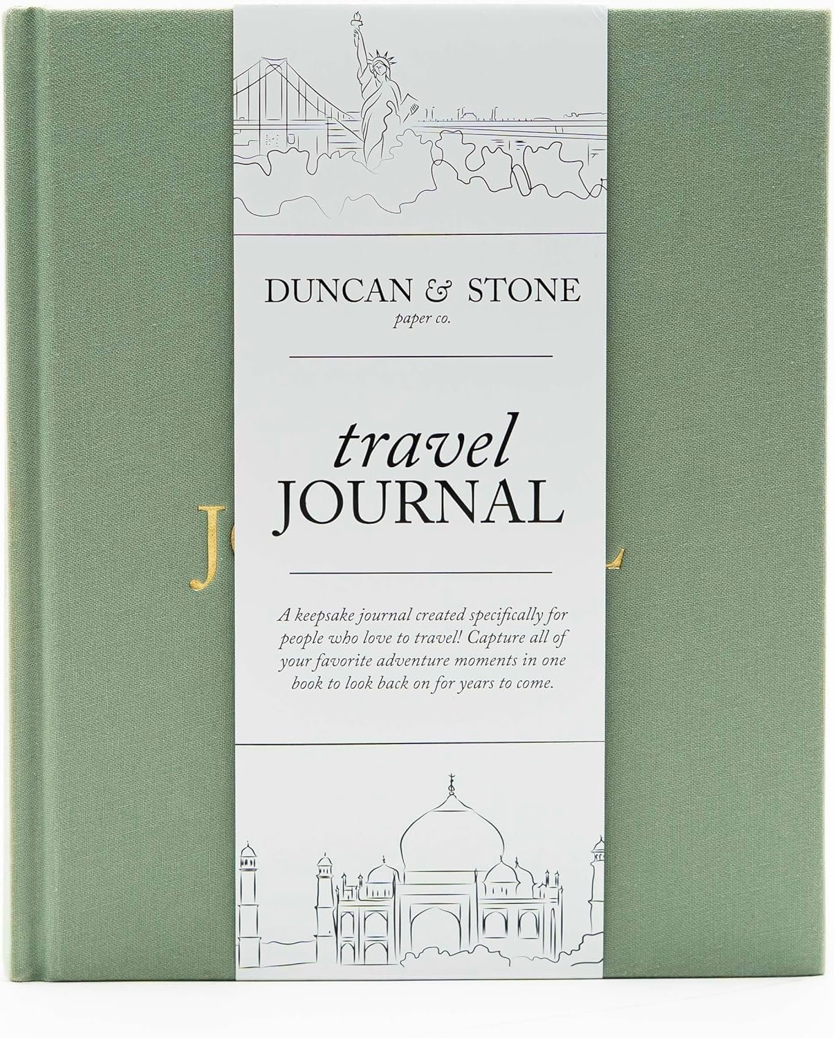DUNCAN & STONE PAPER CO. Travel Journals – Elegant Journaling Notebook To Record All Your Travel Fun, & More – 110 Page Linen Hardcover Journal For Up To 15 Trips (Sage Green)